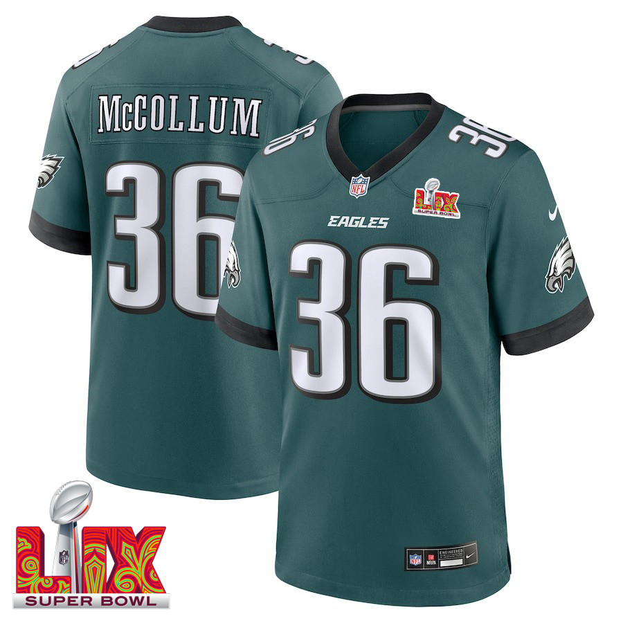 Tristin McCollum #36 Philadelphia Eagles Super Bowl LIX Midnight Green NFL Jersey Men's