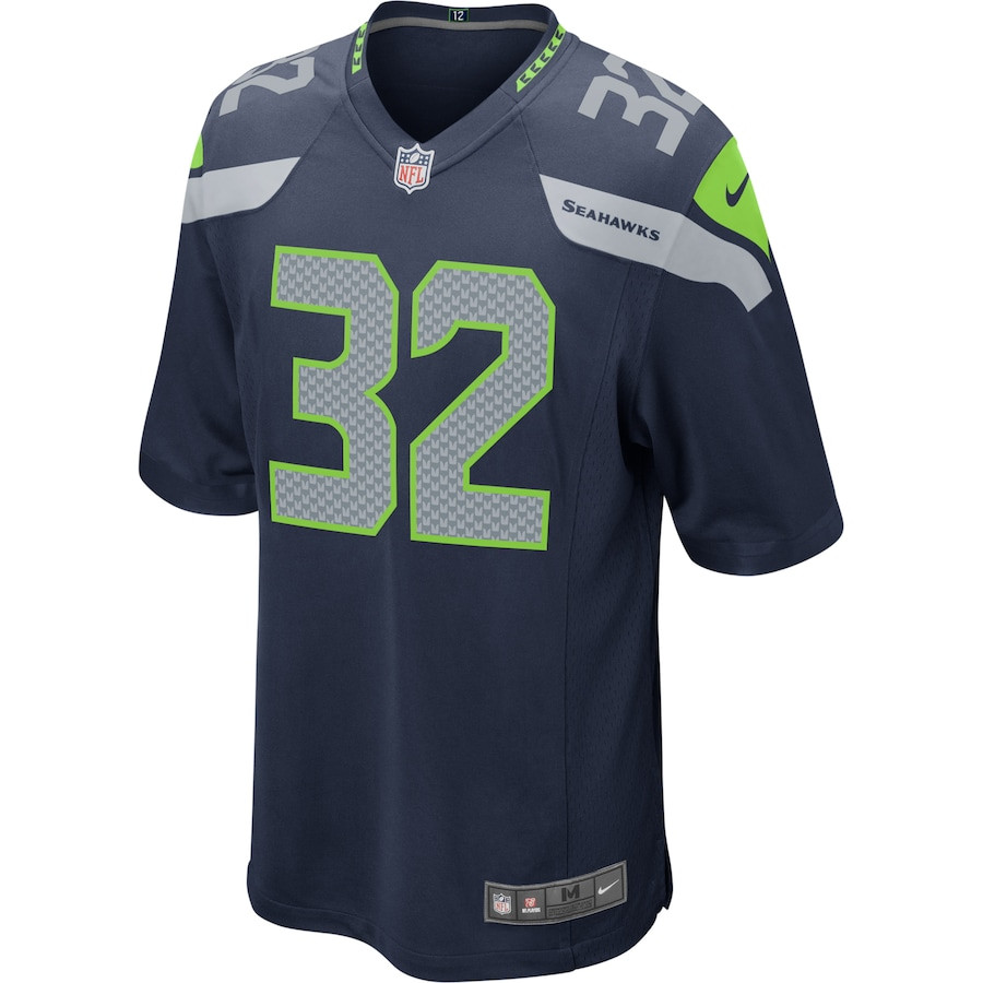 Chris Carson 32 Seattle Seahawks Game Navy NFL Jersey Men's