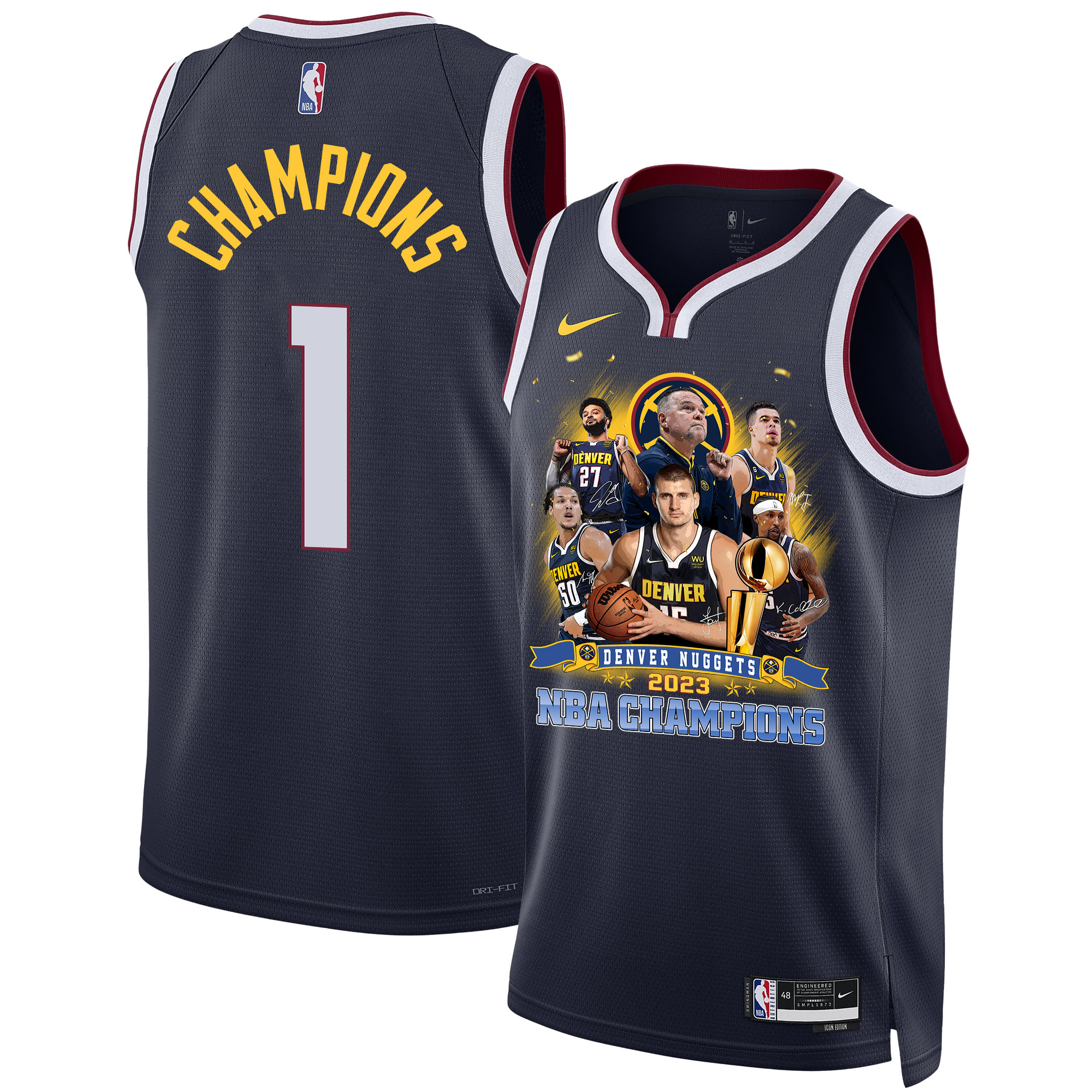 Denver Nuggets The 2023 Champions' Badge Swingman Black NBA Jersey Men's