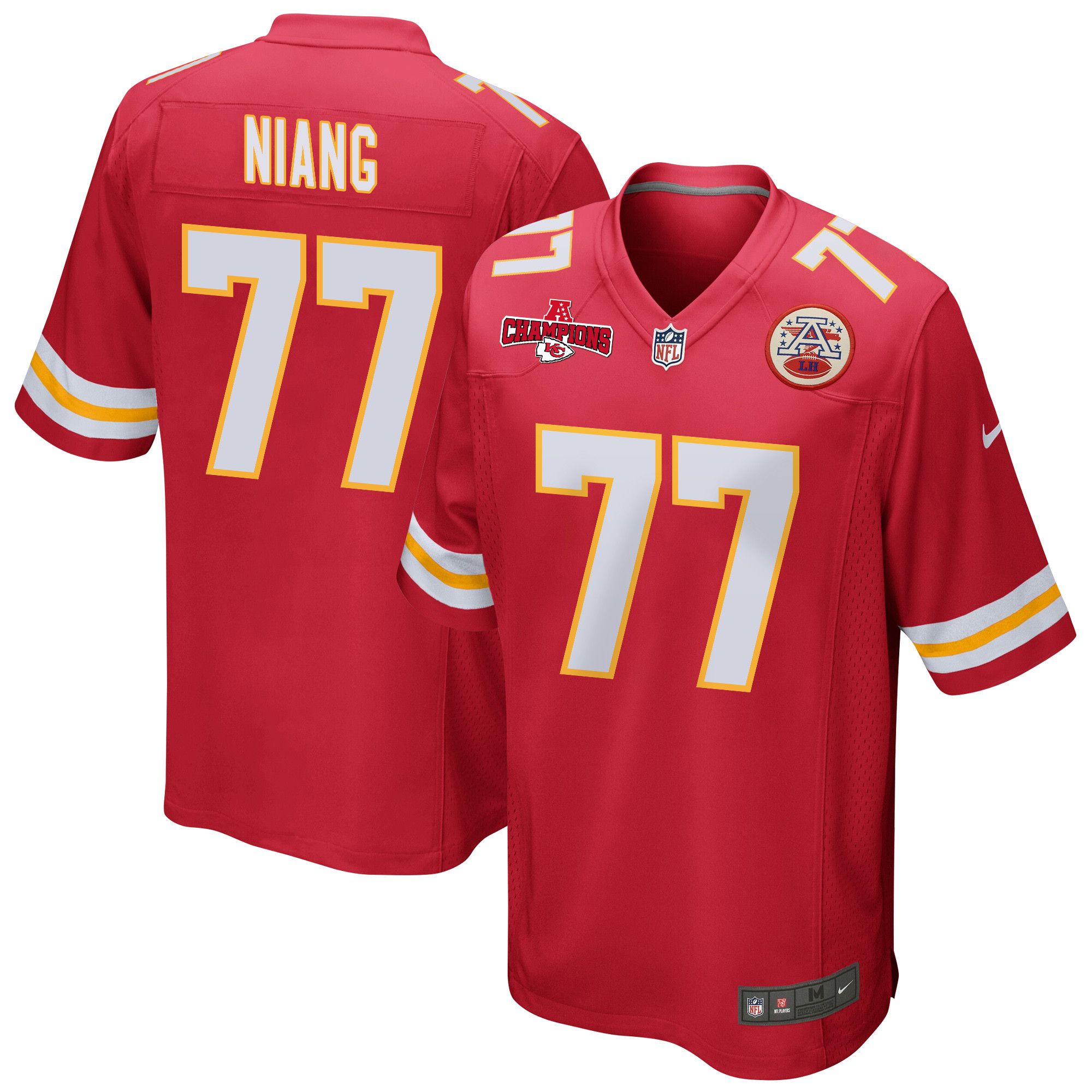 Lucas Niang 77 Kansas City Chiefs AFC Champions Patch Game Red NFL Jersey Men's
