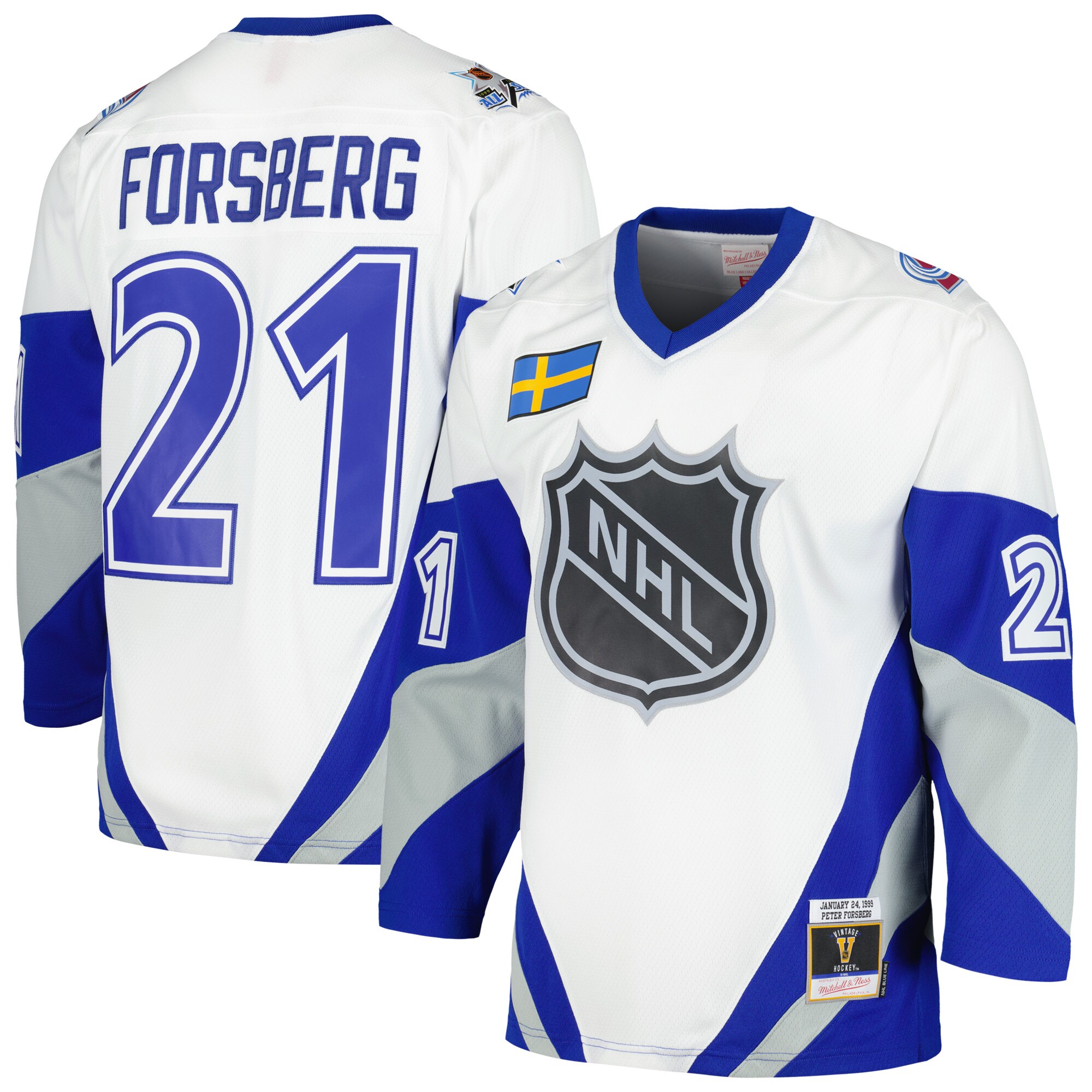 Peter Forsberg Mitchell Ness White 1999 All Star Game Blue Line Player NHL Jersey Men's