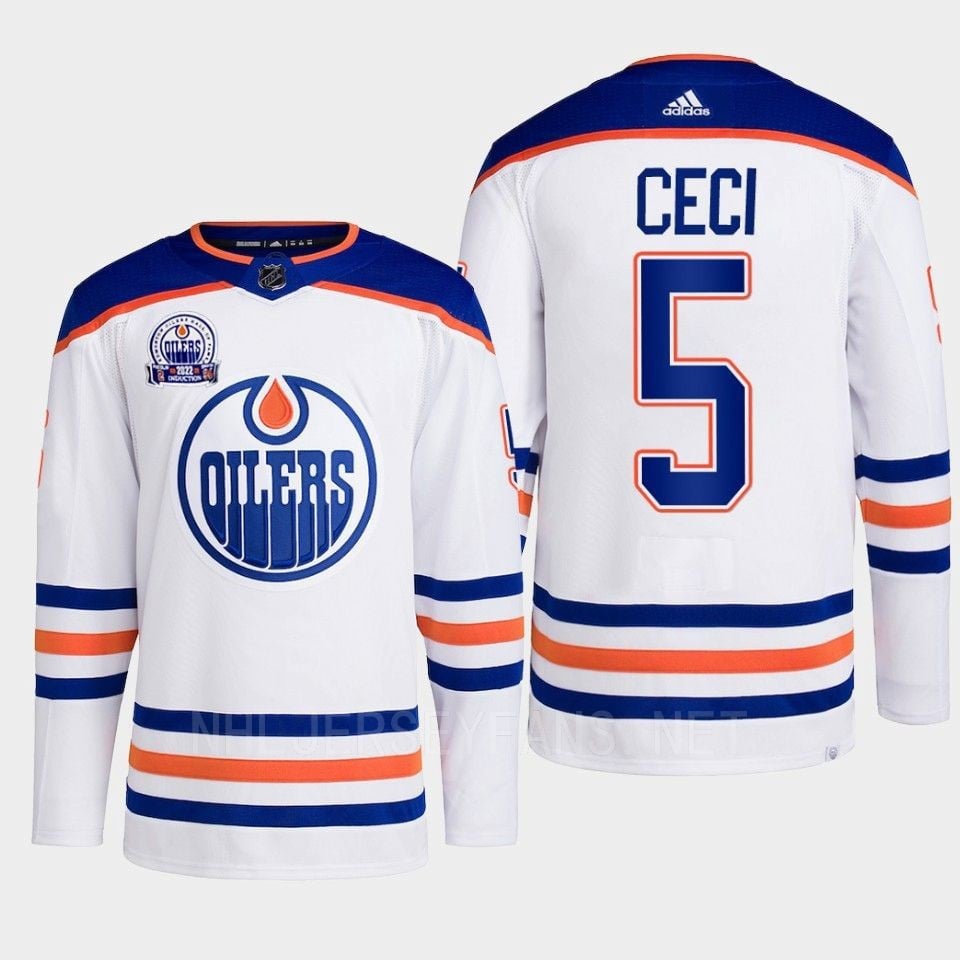 Cody Ceci 5 Edmonton Oilers White 2022 Lee Ryan Hall Of Fame Patch Away NHL Jersey Men's