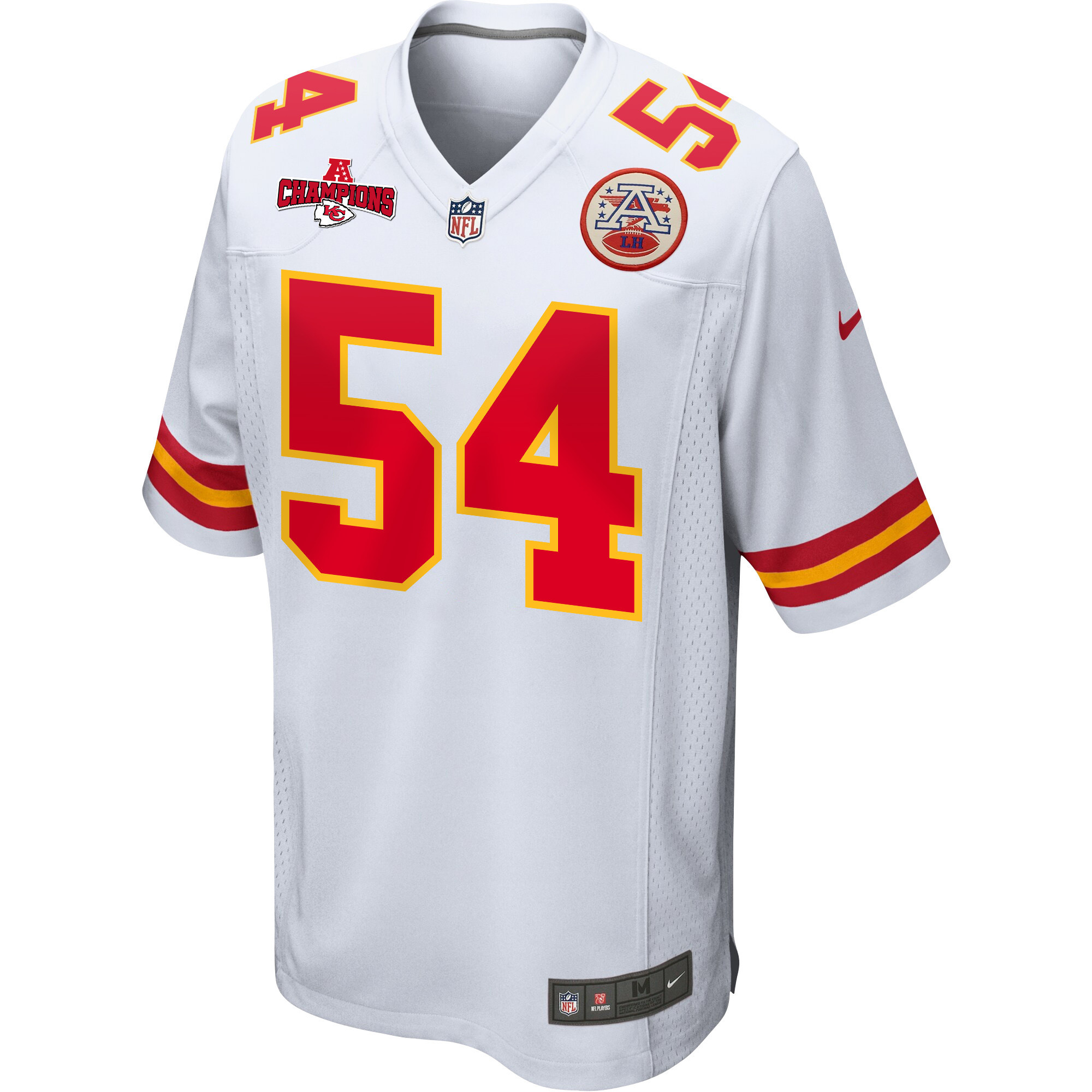 Leo Chenal 54 Kansas City Chiefs AFC Champions Patch Game White NFL Jersey Men's