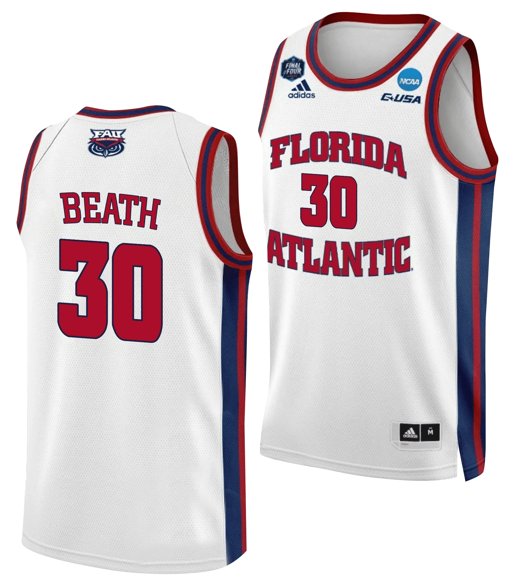 Leo Beath 30 FAU Owls 2023 Final Four White NCAA Jersey Men's