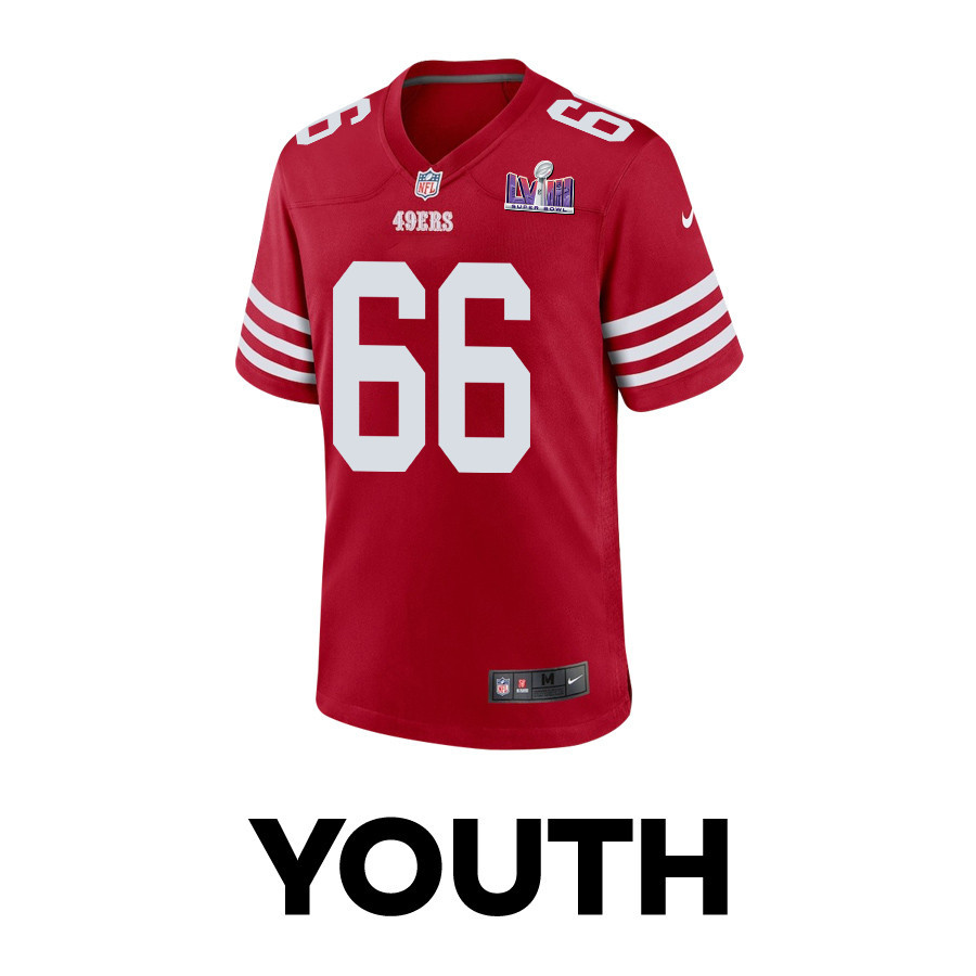 Jesse Davis 66 San Francisco 49ers Super Bowl LVIII Patch Game Scarlet NFL Jersey Youth