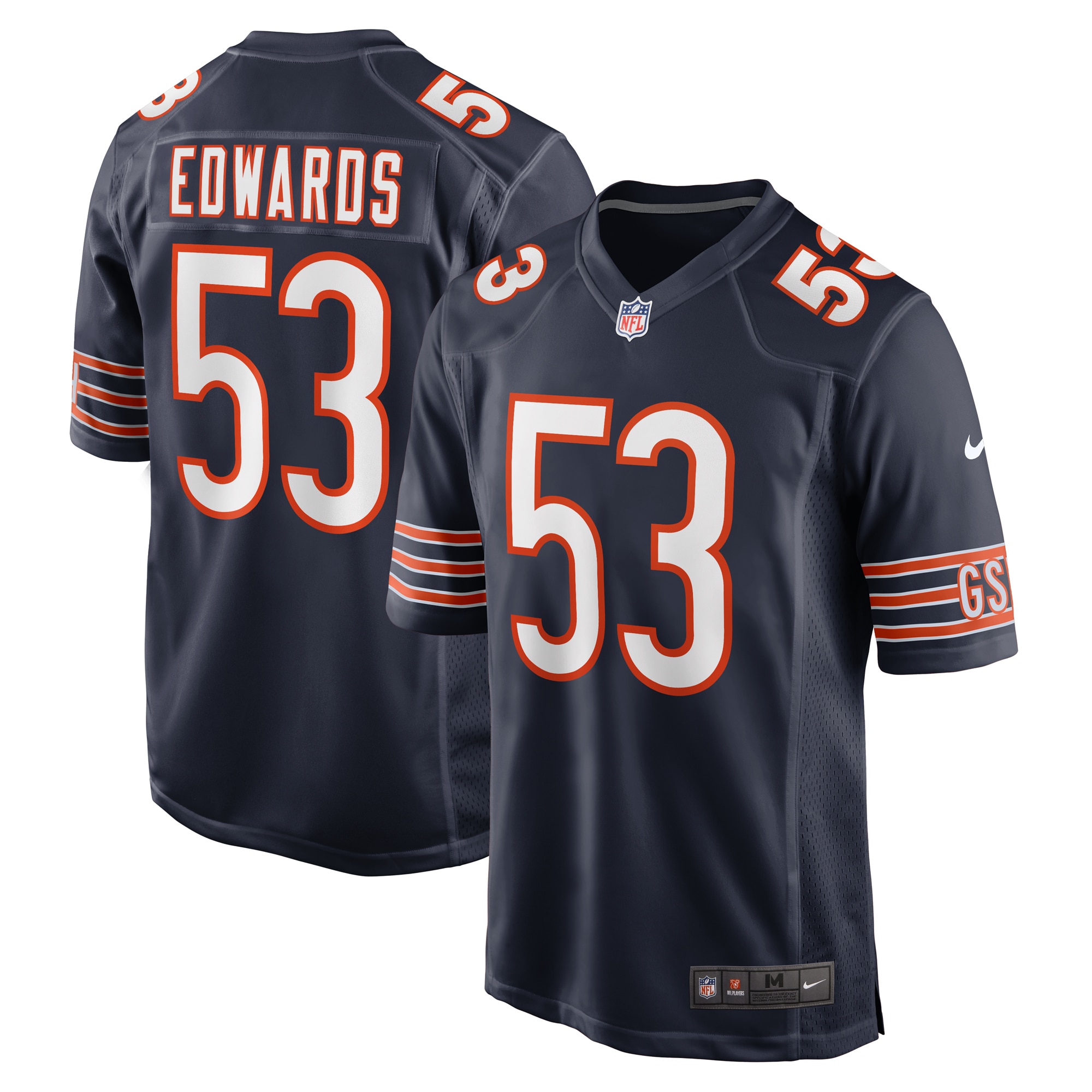 Chicago Bears TJ Edwards Navy Game Player NFL Jersey Men's