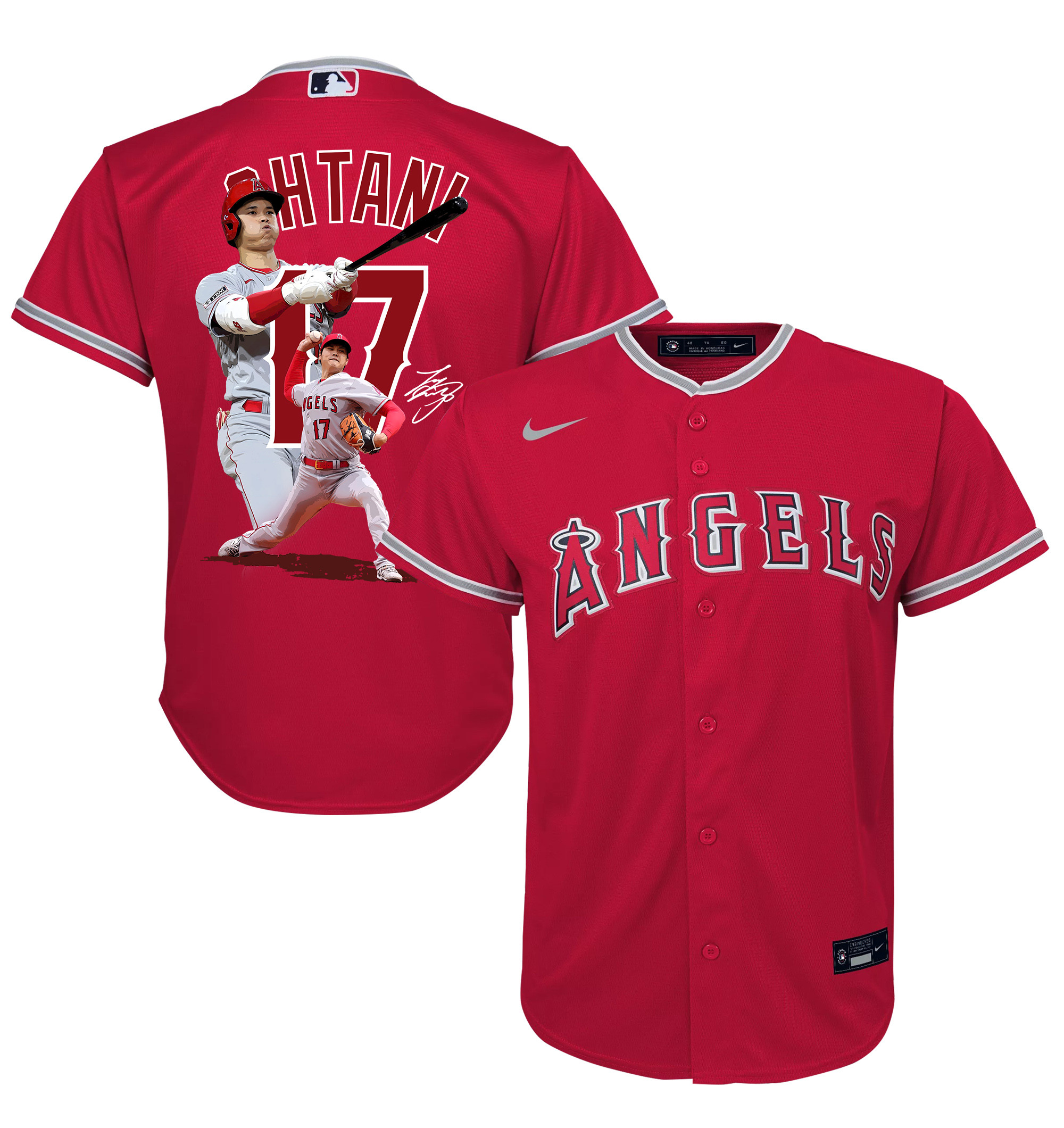Shohei Ohtani 17 Los Angeles Angels Signed Decisive Blow 2023 Alternate Red MLB Jersey Youth