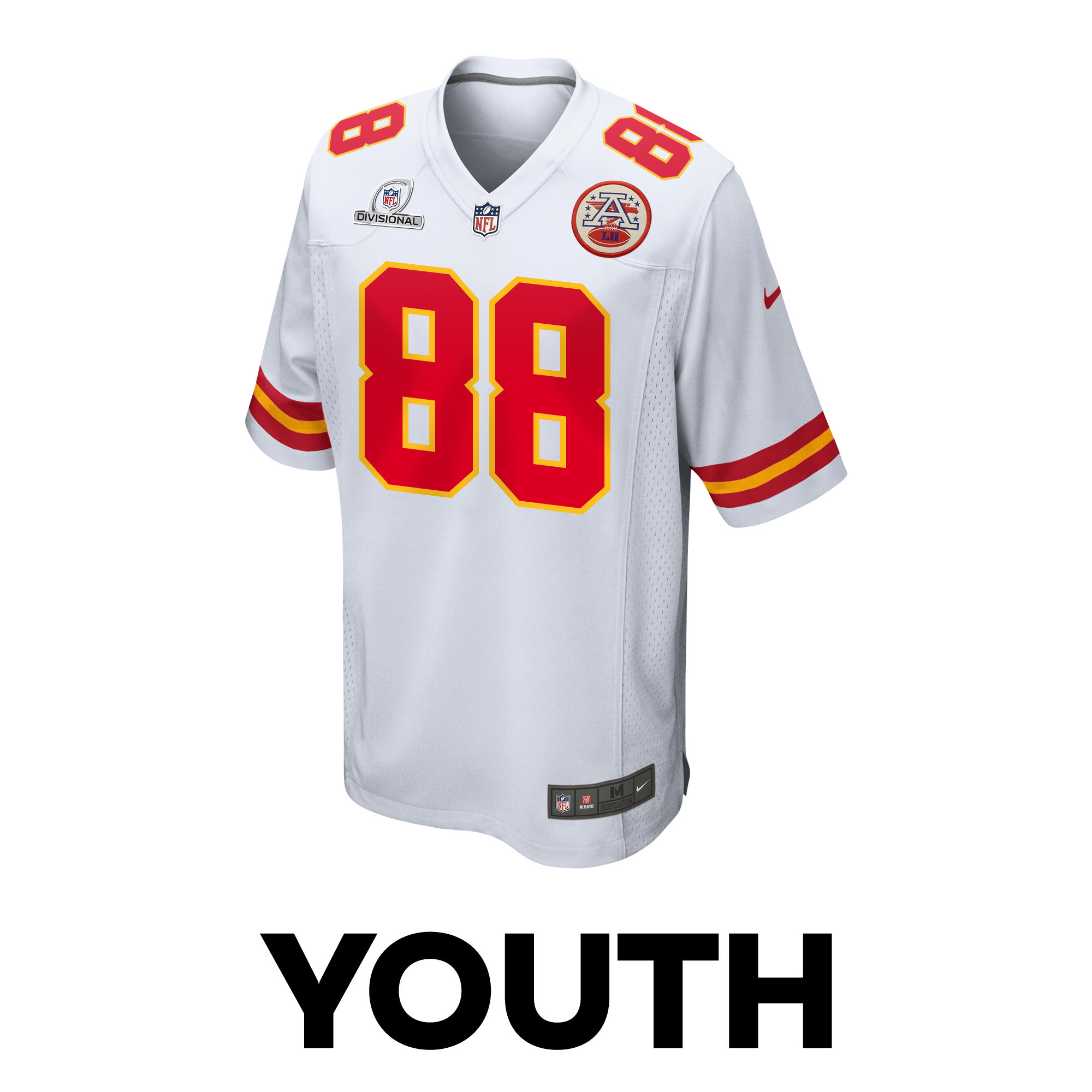 Jody Fortson 88 Kansas City Chiefs Super Bowl LVIII Patch Game White NFL Jersey Youth