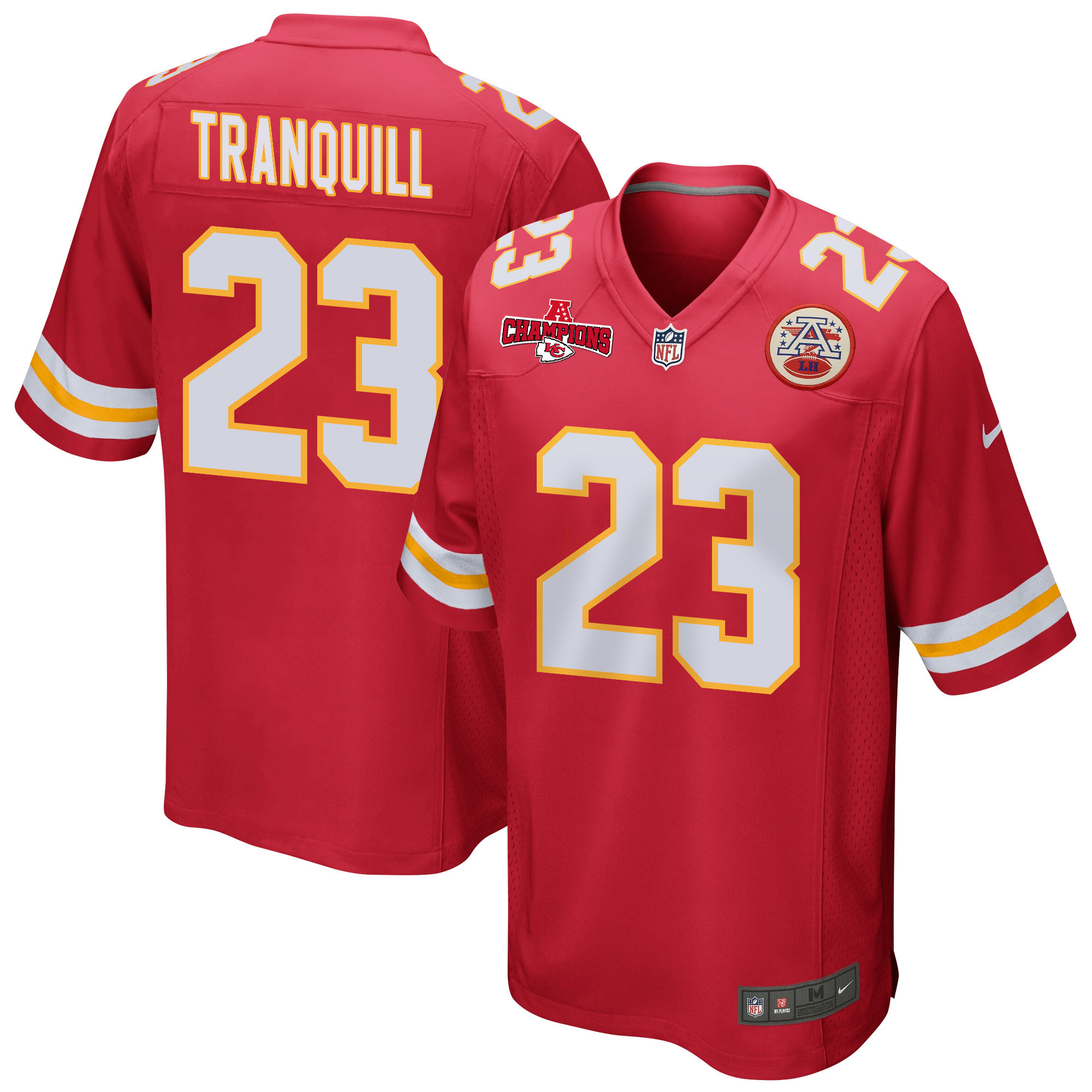 Drue Tranquill 23 Kansas City Chiefs AFC Champions Patch Game Red NFL Jersey Men's