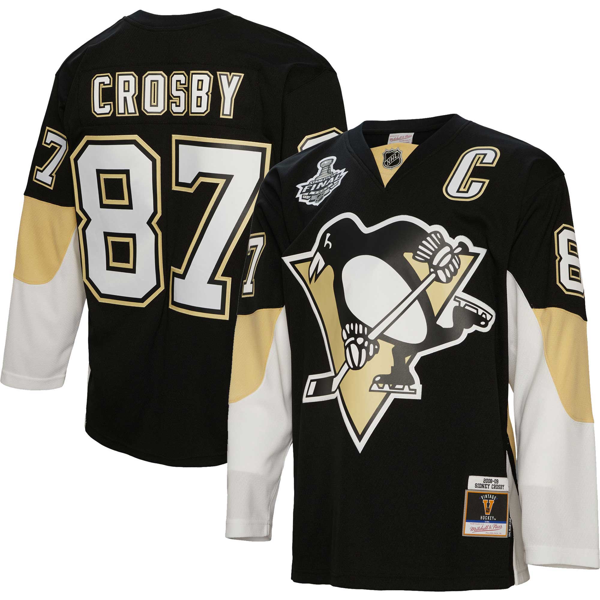 Pittsburgh Penguins Sidney Crosby Mitchell Ness Black Captain Patch 2008/09 Blue Line Player NHL Jersey Men's