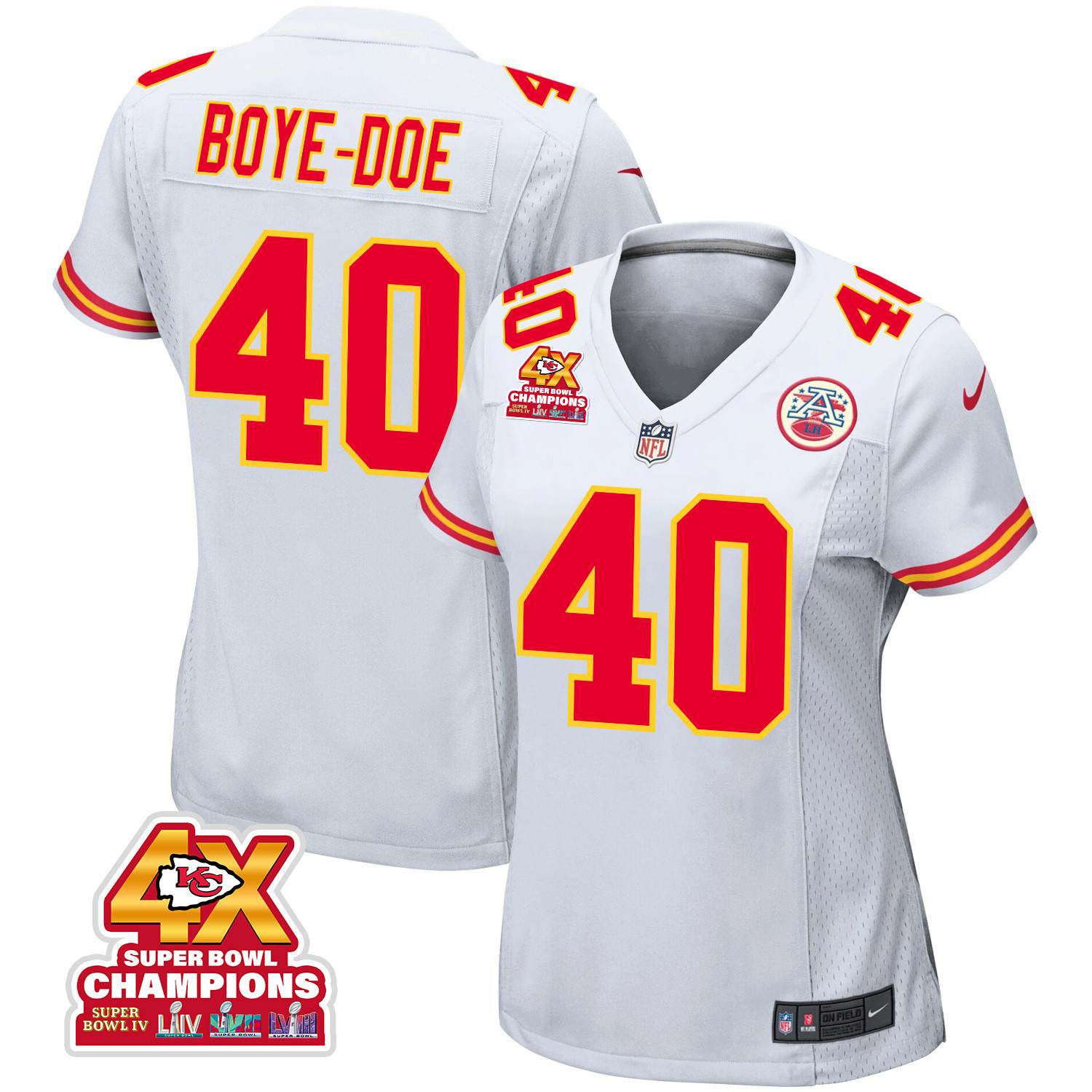 Ekow Boye-Doe 40 Kansas City Chiefs Super Bowl LVIII Champions 4X Game White NFL Jersey Women's