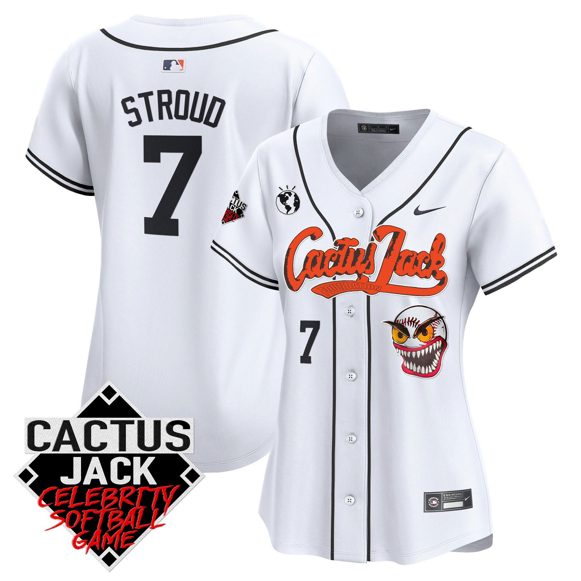 CJ Stroud 7 Houston Astros Cactus Jack Celebrity Softball Game Patch White MLB Jersey Women's