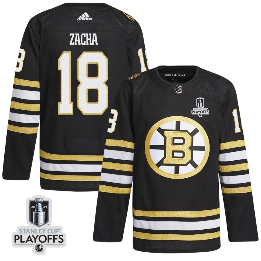 Pavel Zacha 18 Boston Bruins 2024 Playoffs Patch Home Black NHL Jersey Men's