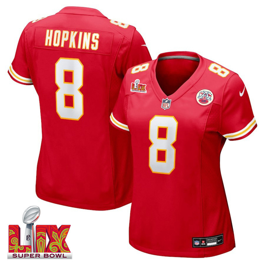 DeAndre Hopkins #8 Kansas City Chiefs Super Bowl LIX Red NFL Jersey Women's