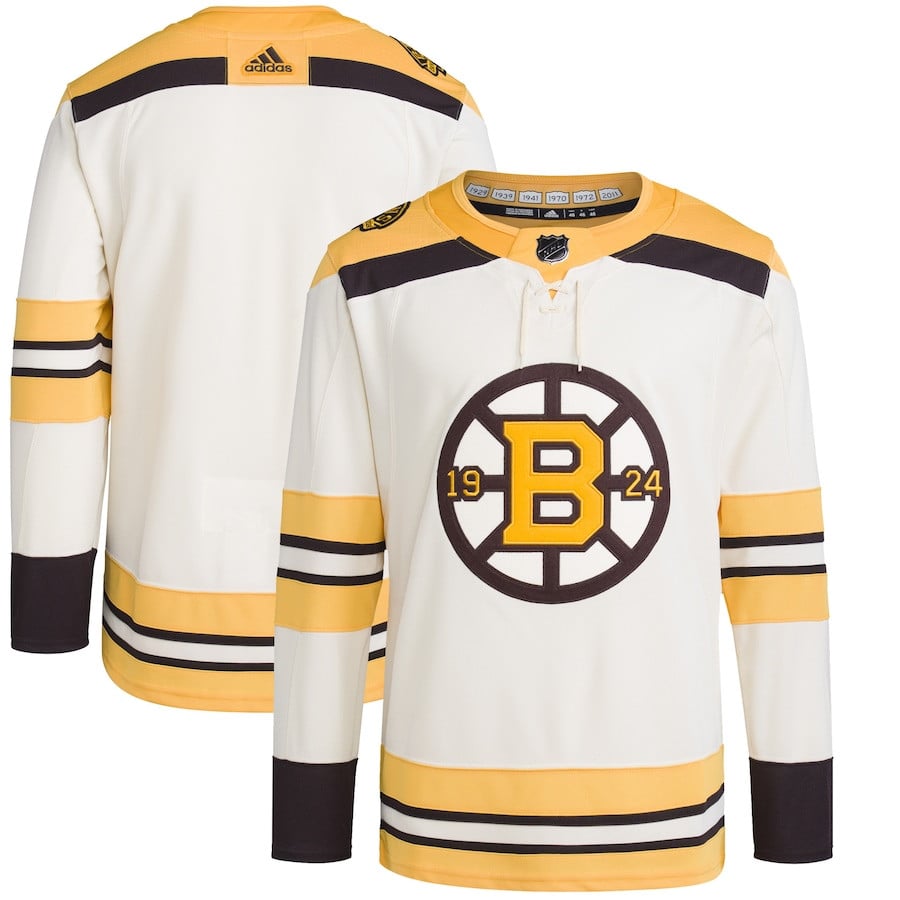 Boston Bruins 100th Anniversary Primegreen Cream NHL Jersey Men's