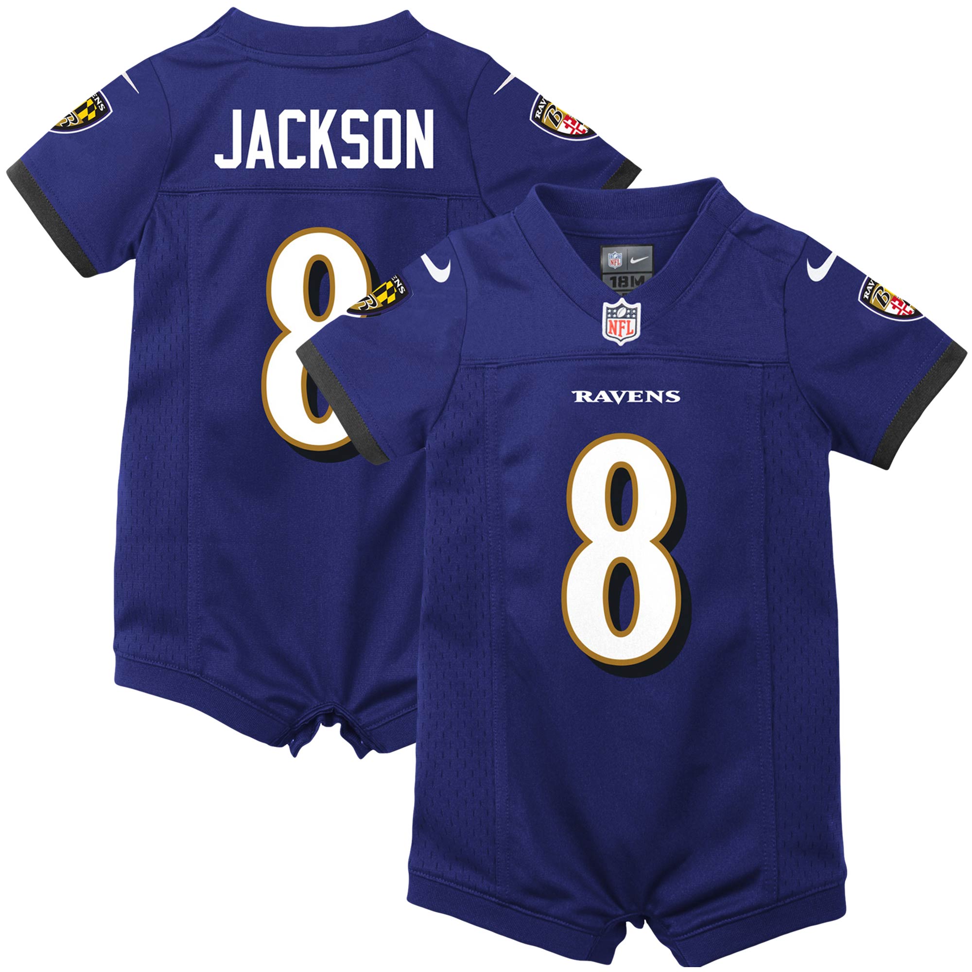 Newborn Infant Baltimore Ravens Lamar Jackson Purple Romper NFL Jersey Men's