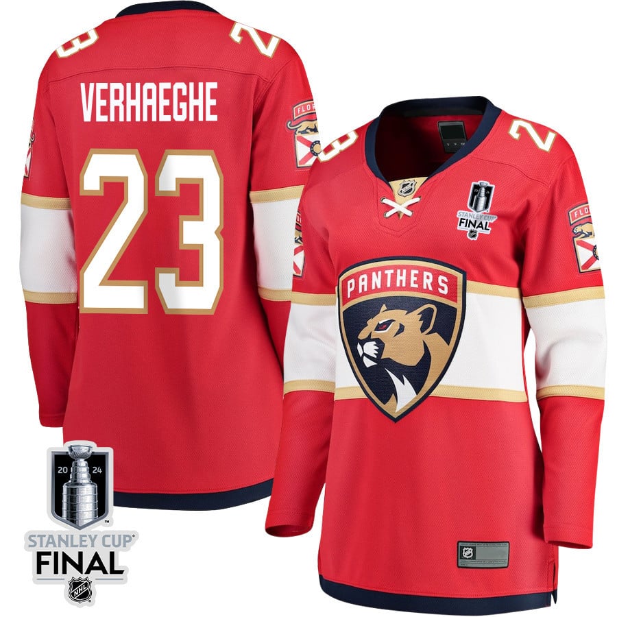 Carter Verhaeghe 23 Florida Panthers 2024 STANLEY CUP Final Home Breakaway Red NHL Jersey Women's
