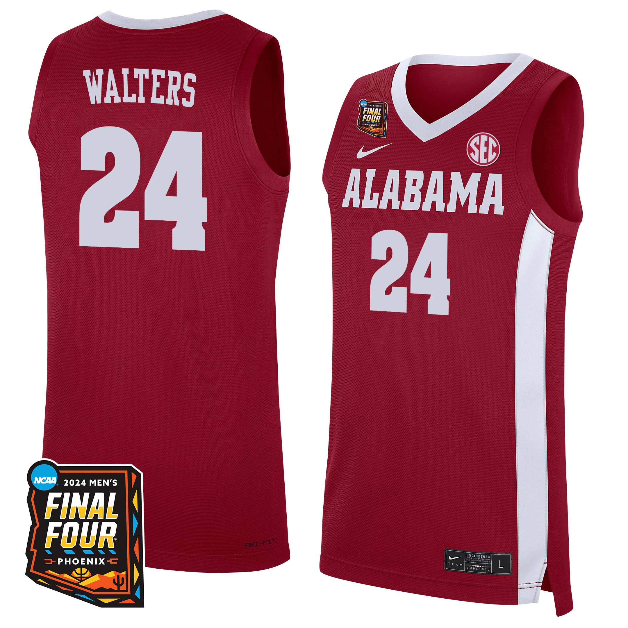 Sam Walters Alabama Crimson Tide 2024 Final Four Patch Re White NCAA Jersey Men's