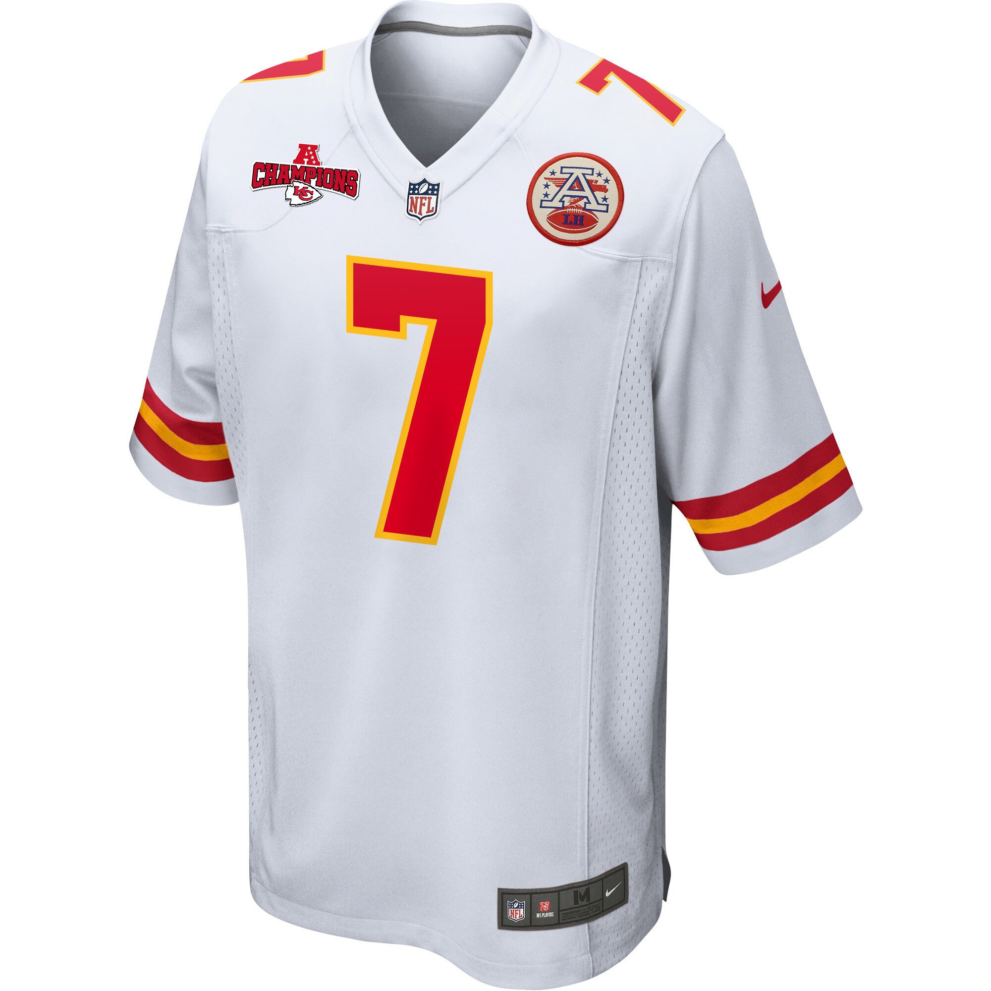 Harrison Butker 7 Kansas City Chiefs AFC Champions Patch Game White NFL Jersey Men's
