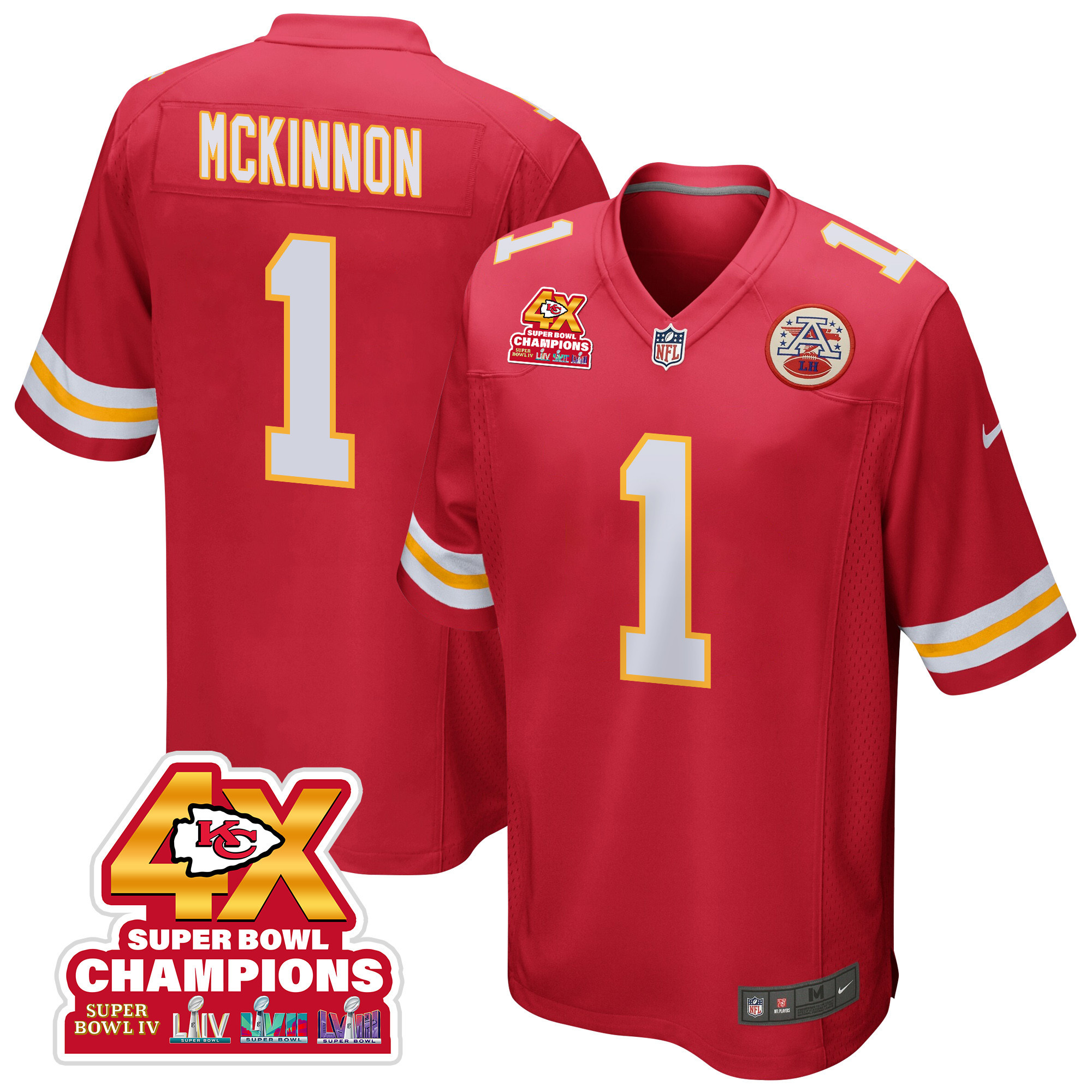 Jerick McKinnon 1 Kansas City Chiefs Super Bowl LVIII Champions 4X Game Red NFL Jersey Men's