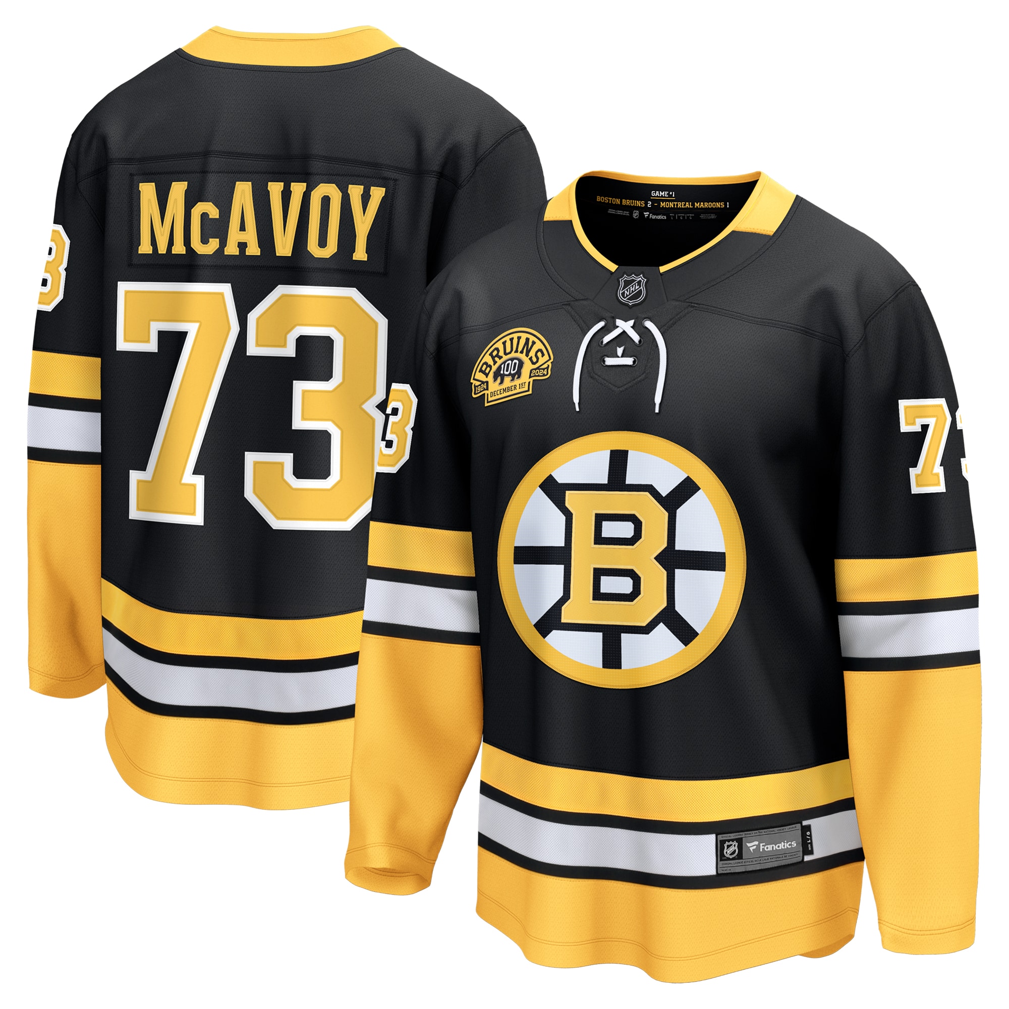 Boston Bruins Charlie McAvoy Black 100th Anniversary Premier Breakaway Player NHL Jersey Men's