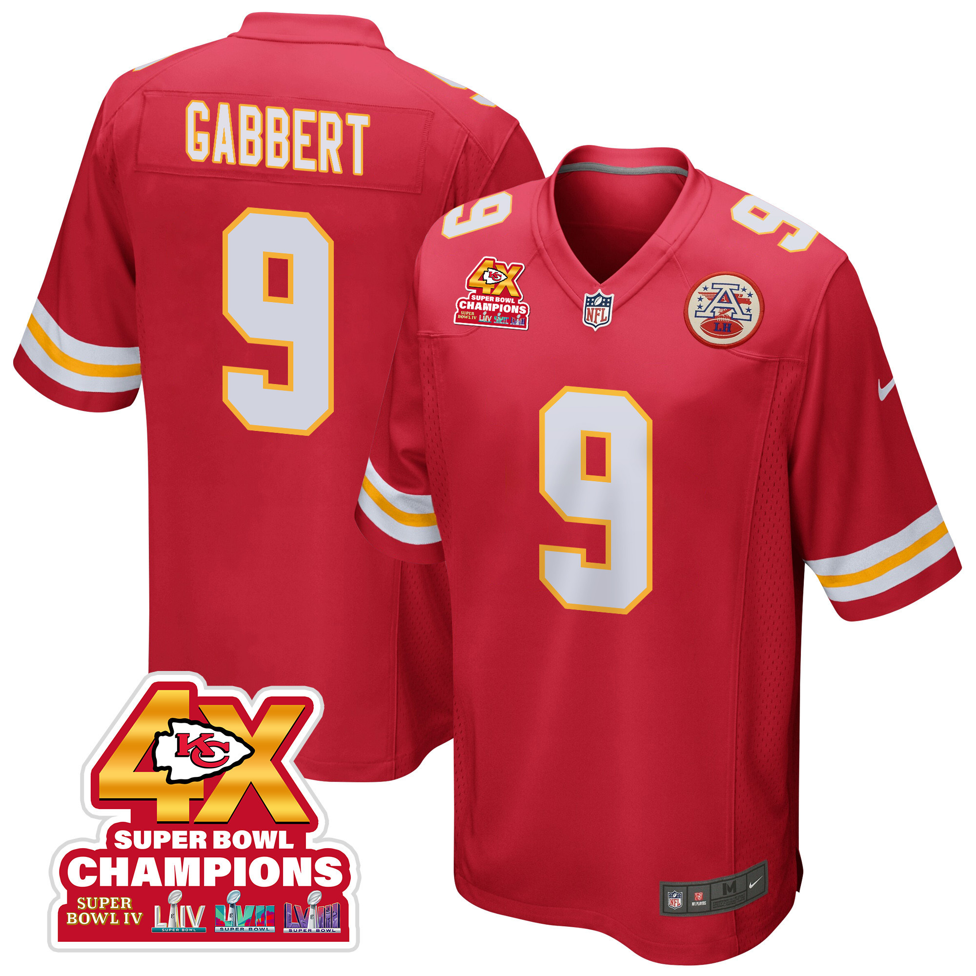 Blaine Gabbert 9 Kansas City Chiefs Super Bowl LVIII Champions 4X Game Red NFL Jersey Men's