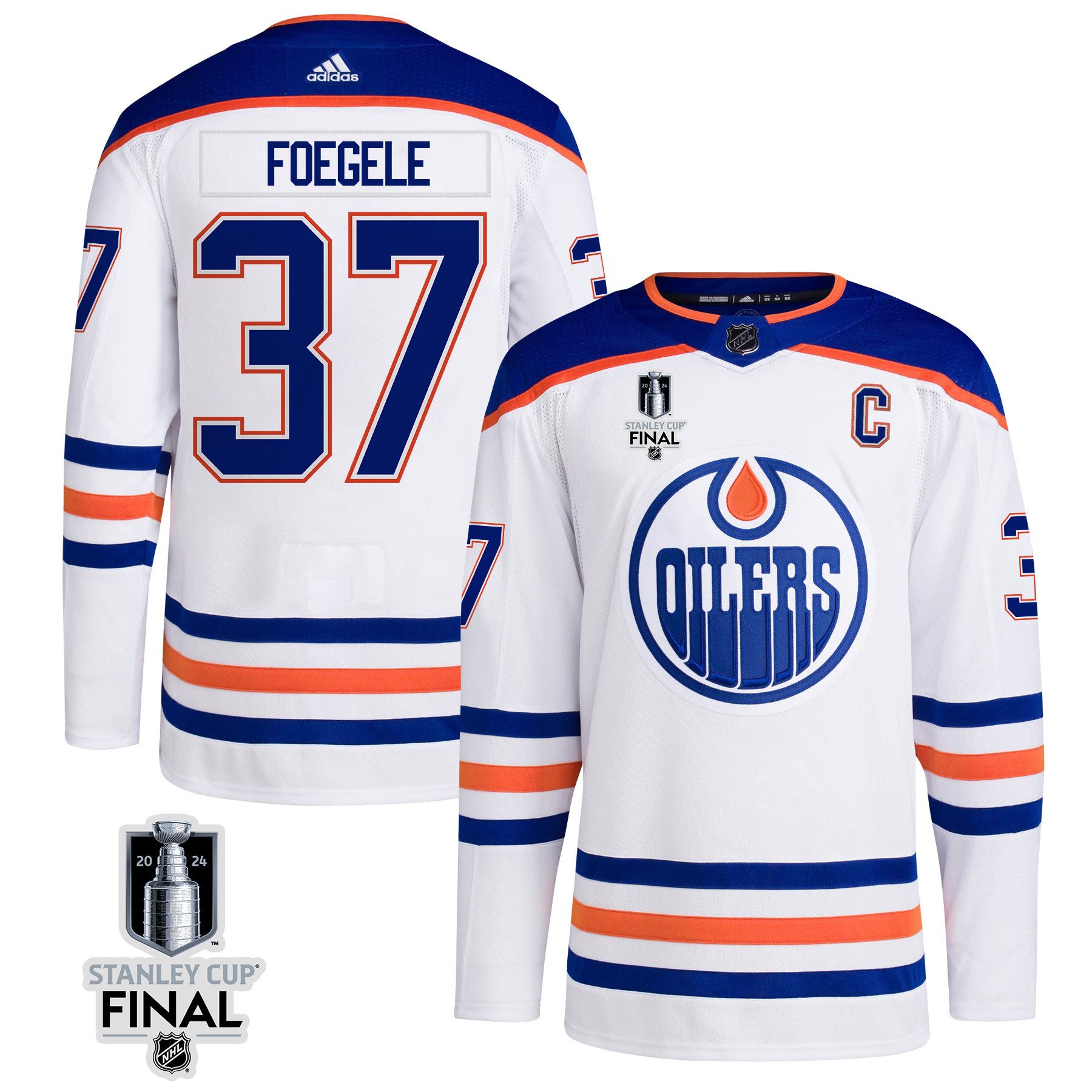 Warren Foegele 37 Edmonton Oilers 2024 STANLEY CUP Final Away White NHL Jersey Men's