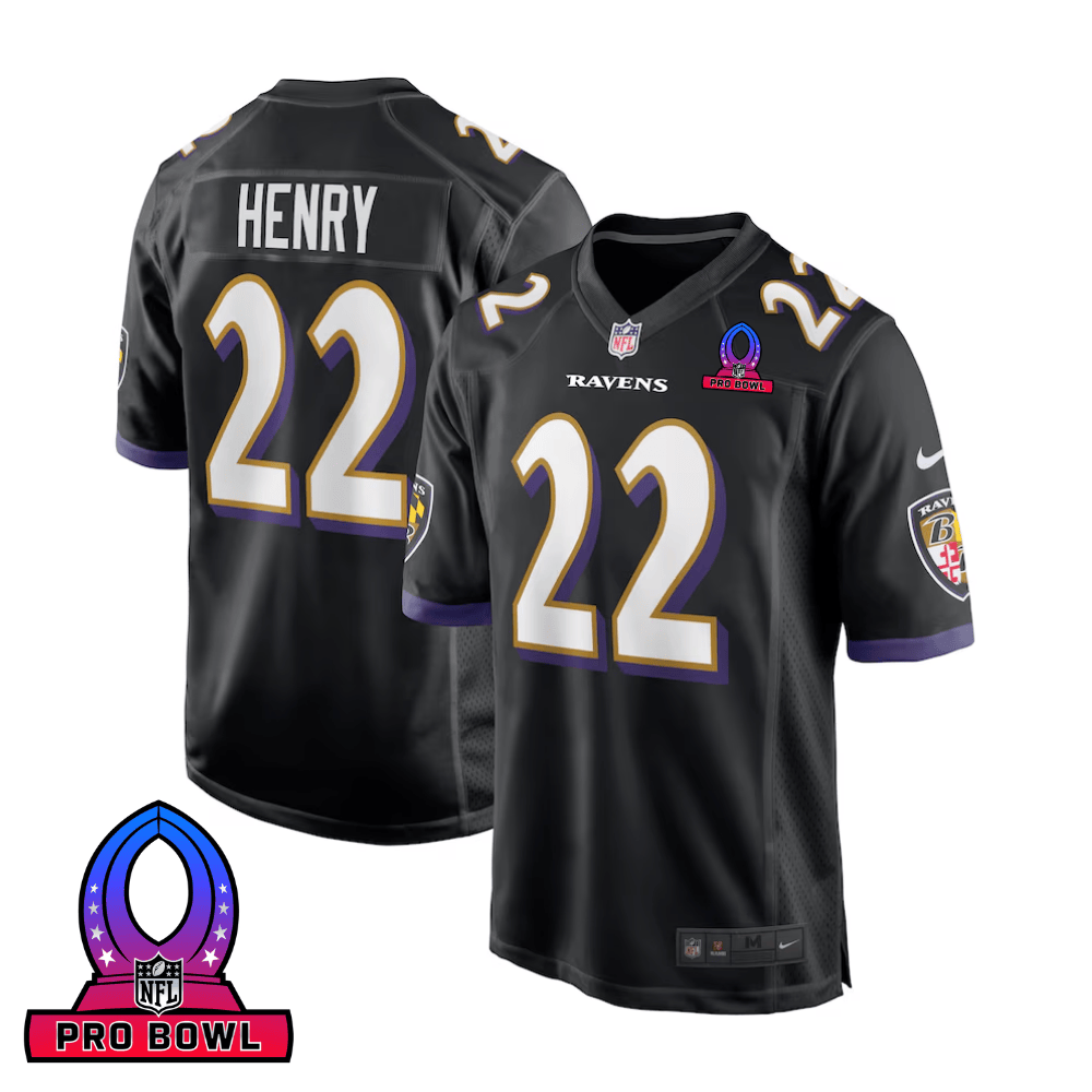 Derrick Henry 22 Baltimore Ravens 2025 Pro Bowl Patch Alternate Game Black NFL Jersey Men's