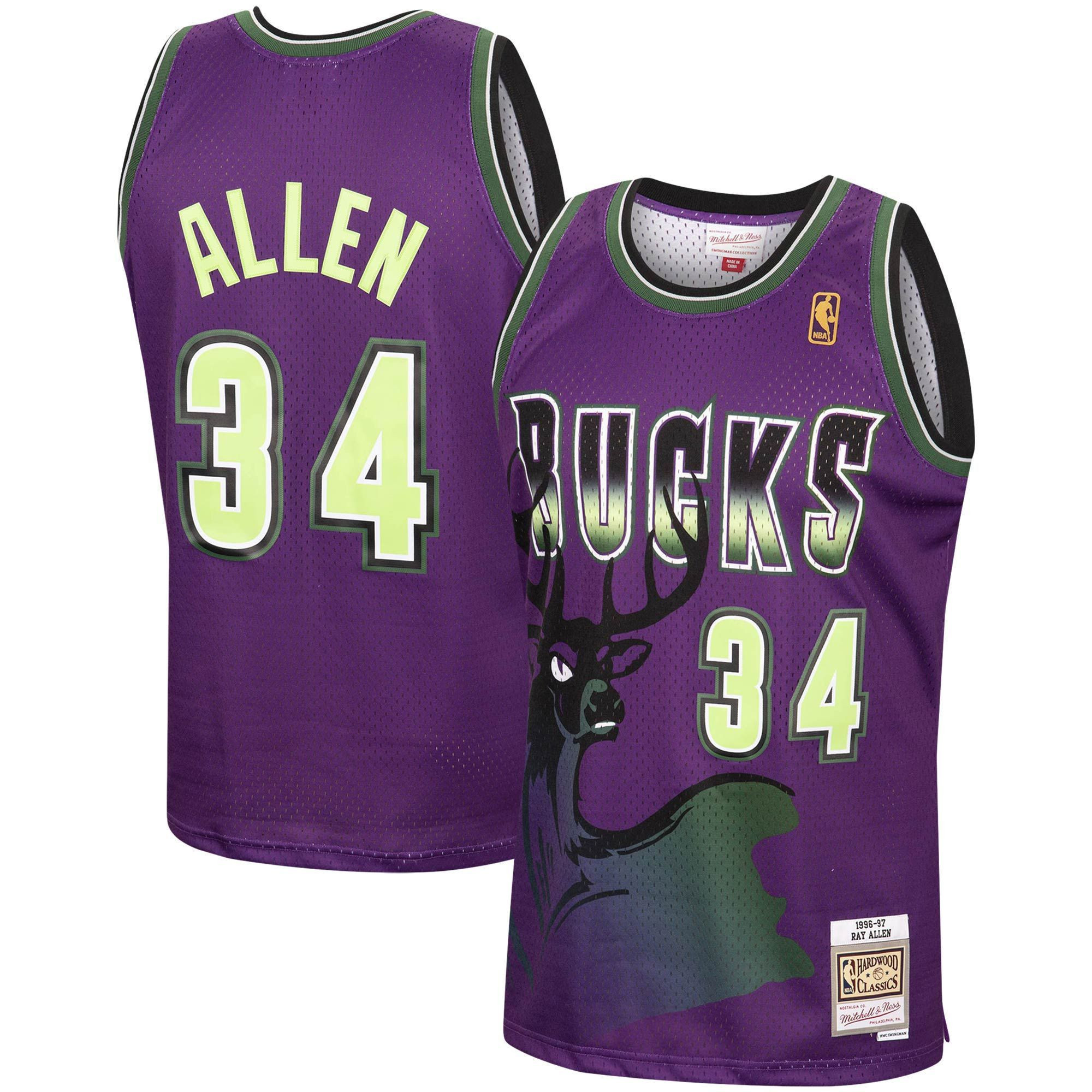Ray Allen Milwaukee Bucks Mitchell Ness 1996-97 Hardwood Classics Reload Swingman Purple NBA Jersey Men's