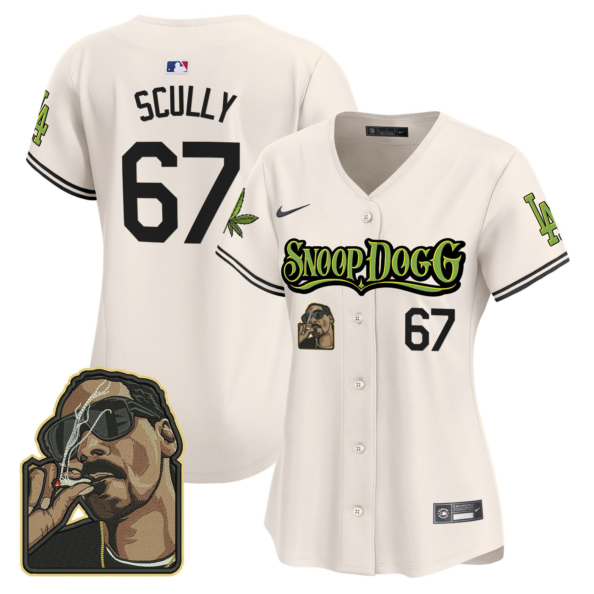 Vin Scully 67 Los Angeles Dodgers Snoop Dogg Cream MLB Jersey Women's