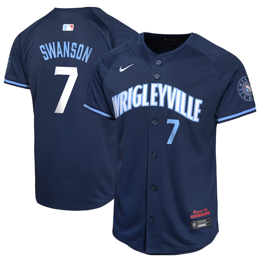 Dansby Swanson 7 Chicago Cubs City Connect Limited Navy MLB Jersey Youth