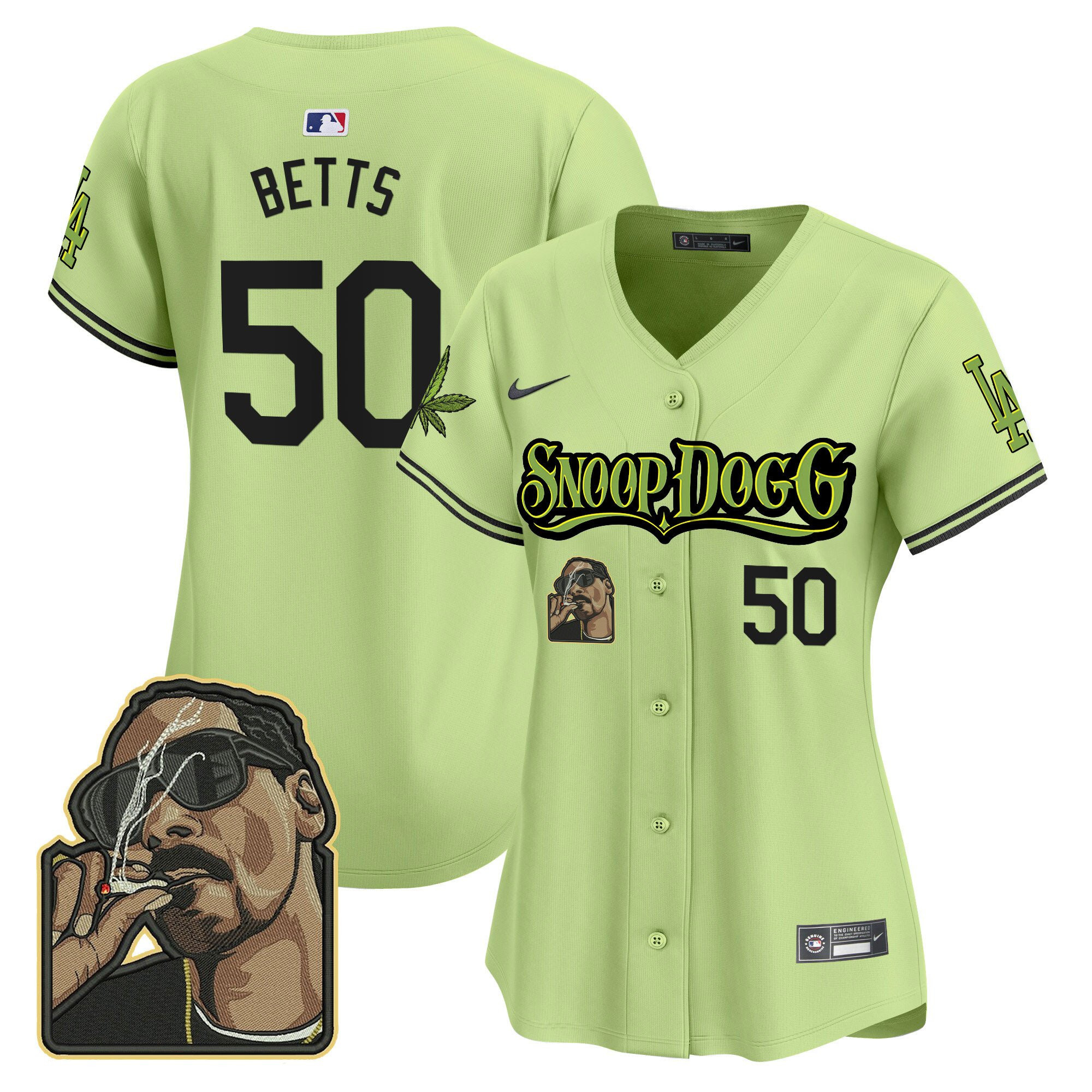Mookie Betts 50 Los Angeles Dodgers Snoop Dogg Light Green MLB Jersey Women's
