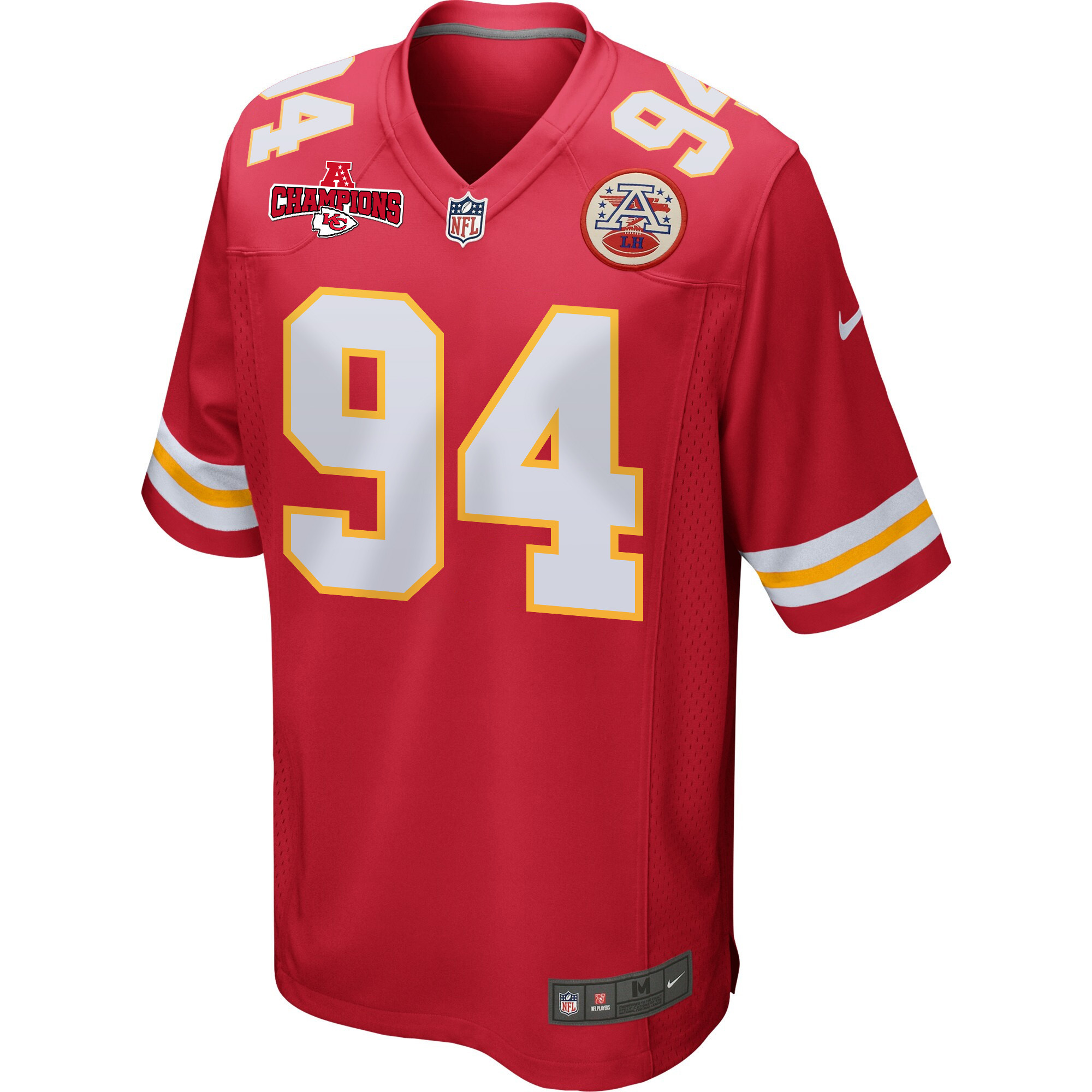 Malik Herring 94 Kansas City Chiefs AFC Champions Patch Game Red NFL Jersey Men's