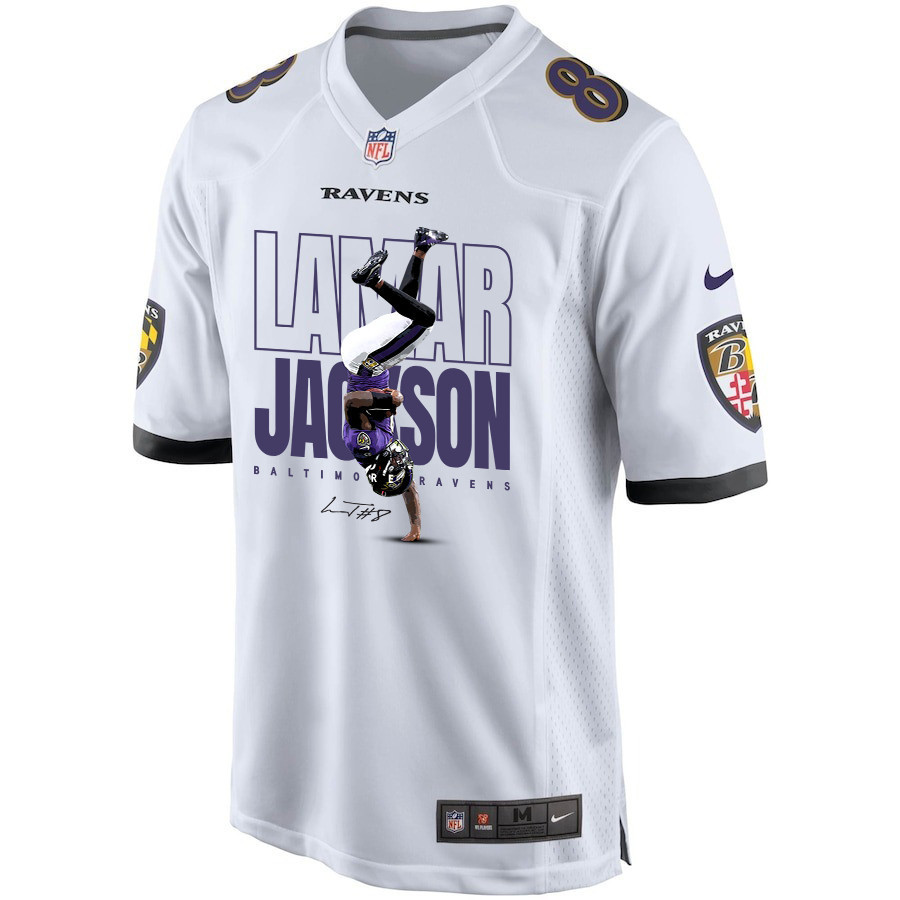 Lamar Jackson 8 Baltimore Ravens Lamar the Merrier Game White NFL Jersey Men's