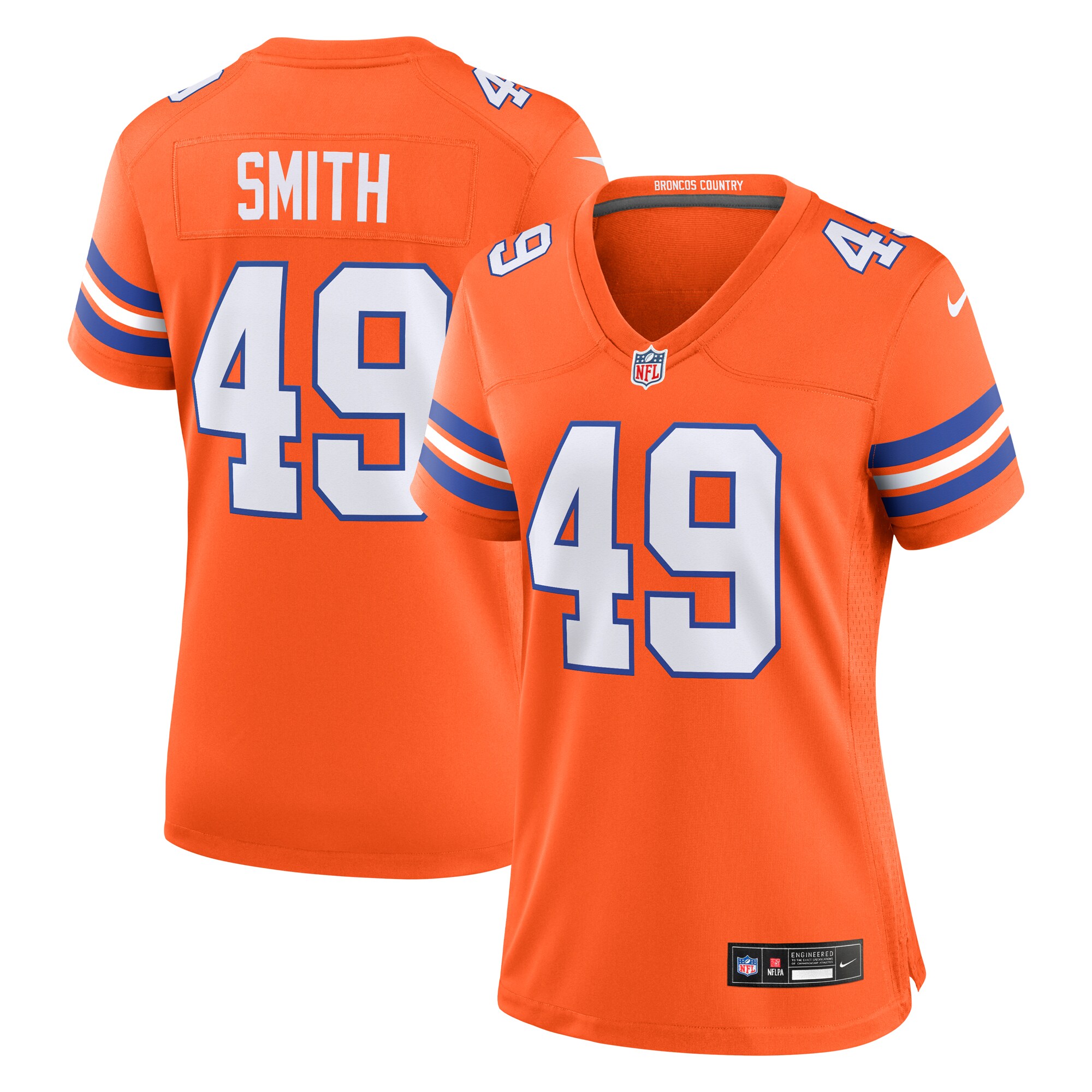 Denver Broncos Dennis Smith Orange Mile High Collection 1977 Throwback Retired Player Game NFL Jersey Women's