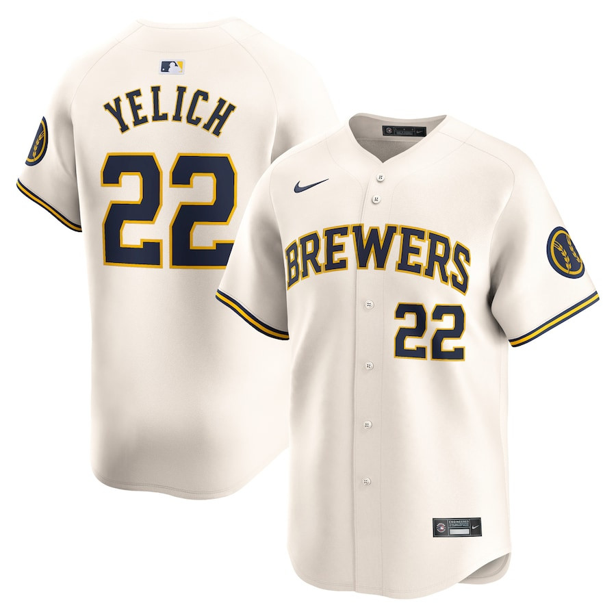 Christian Yelich 22 Milwaukee Brewers Home Limited Player Cream MLB Jersey Men's