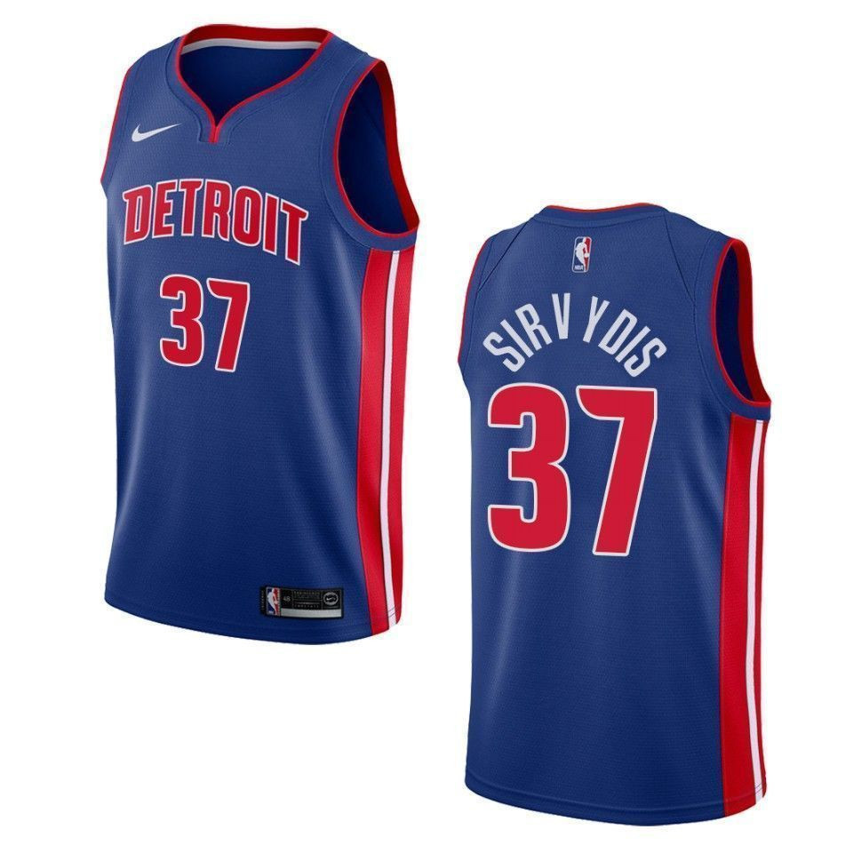 Detroit Pistons 37 Deividas Sirvydis Icon Swingman Blue NBA Jersey Men's