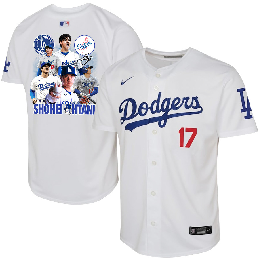 Shohei Ohtani 17 Los Angeles Dodgers Signed Sho King 2023 Home White MLB Jersey Youth