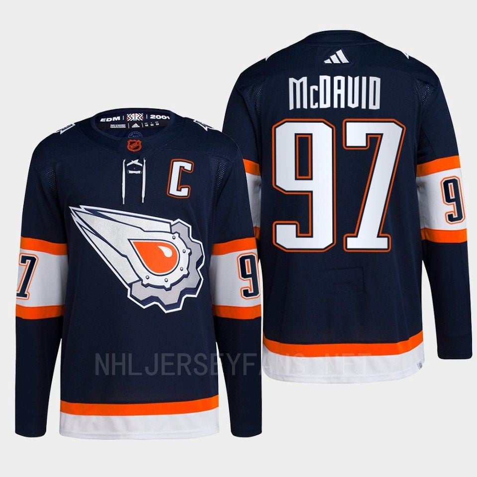 Edmonton Oilers Connor McDavid 97 Navy Primegreen Reverse Retro 2.0 2022 NHL Jersey Men's