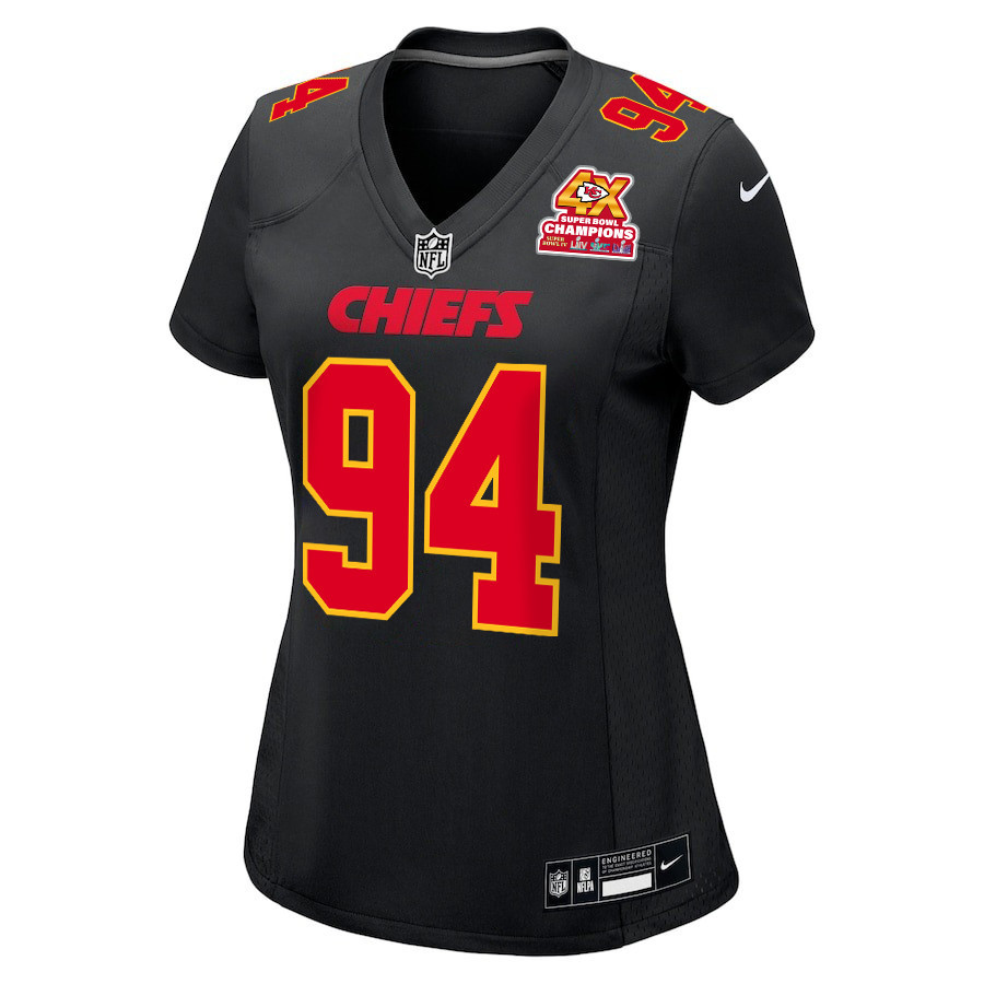 Malik Herring 94 Kansas City Chiefs Super Bowl LVIII Champions 4X Fashion Game Carbon Black NFL Jersey Women's