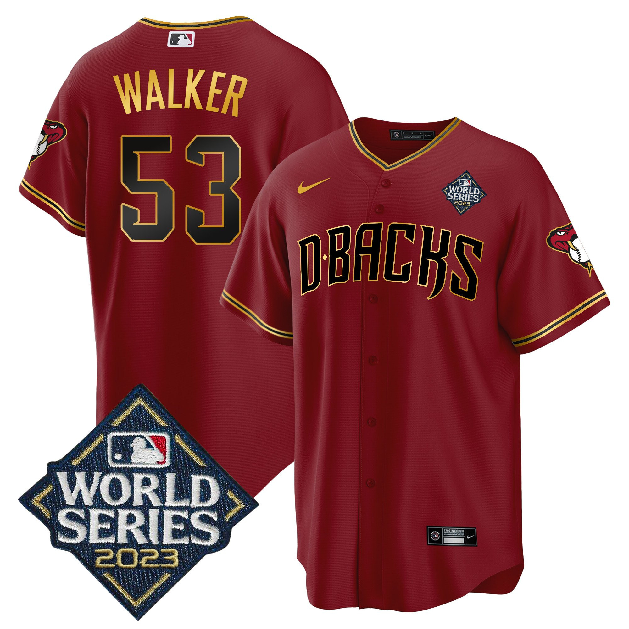 Christian Walker 53 Arizona Diamondbacks 2023 World Series Crimson Gold MLB Jersey Men's