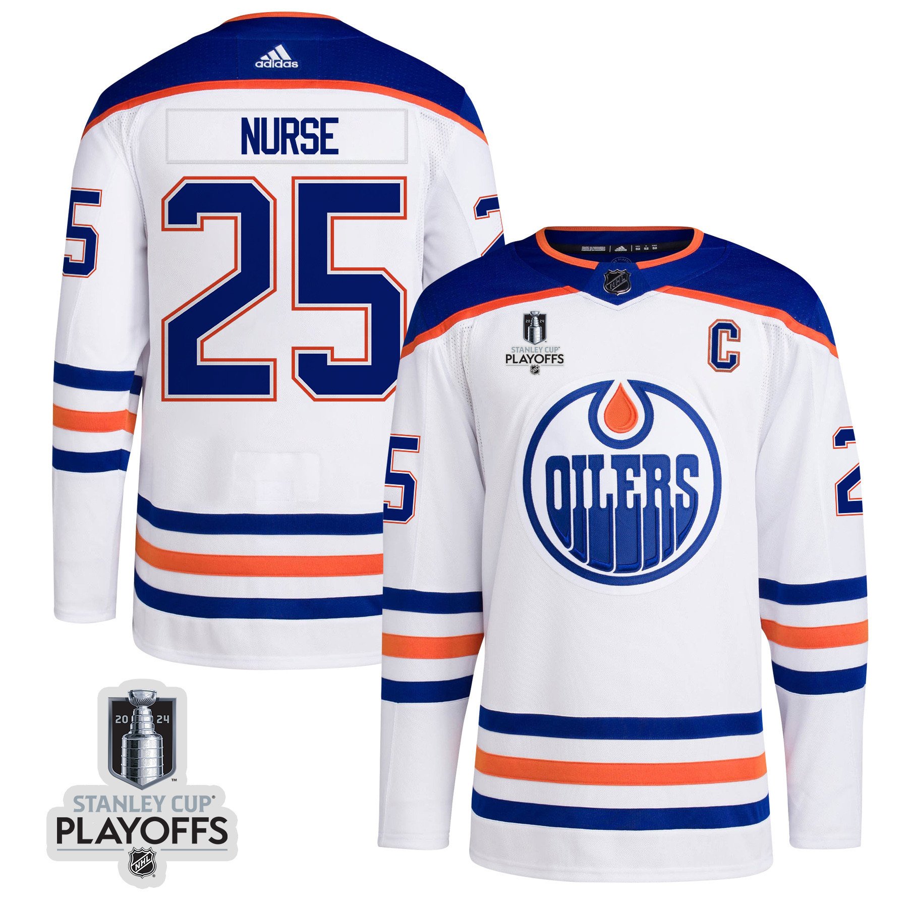 Darnell Nurse 25 Edmonton Oilers 2024 Playoffs Patch Away White NHL Jersey Men's
