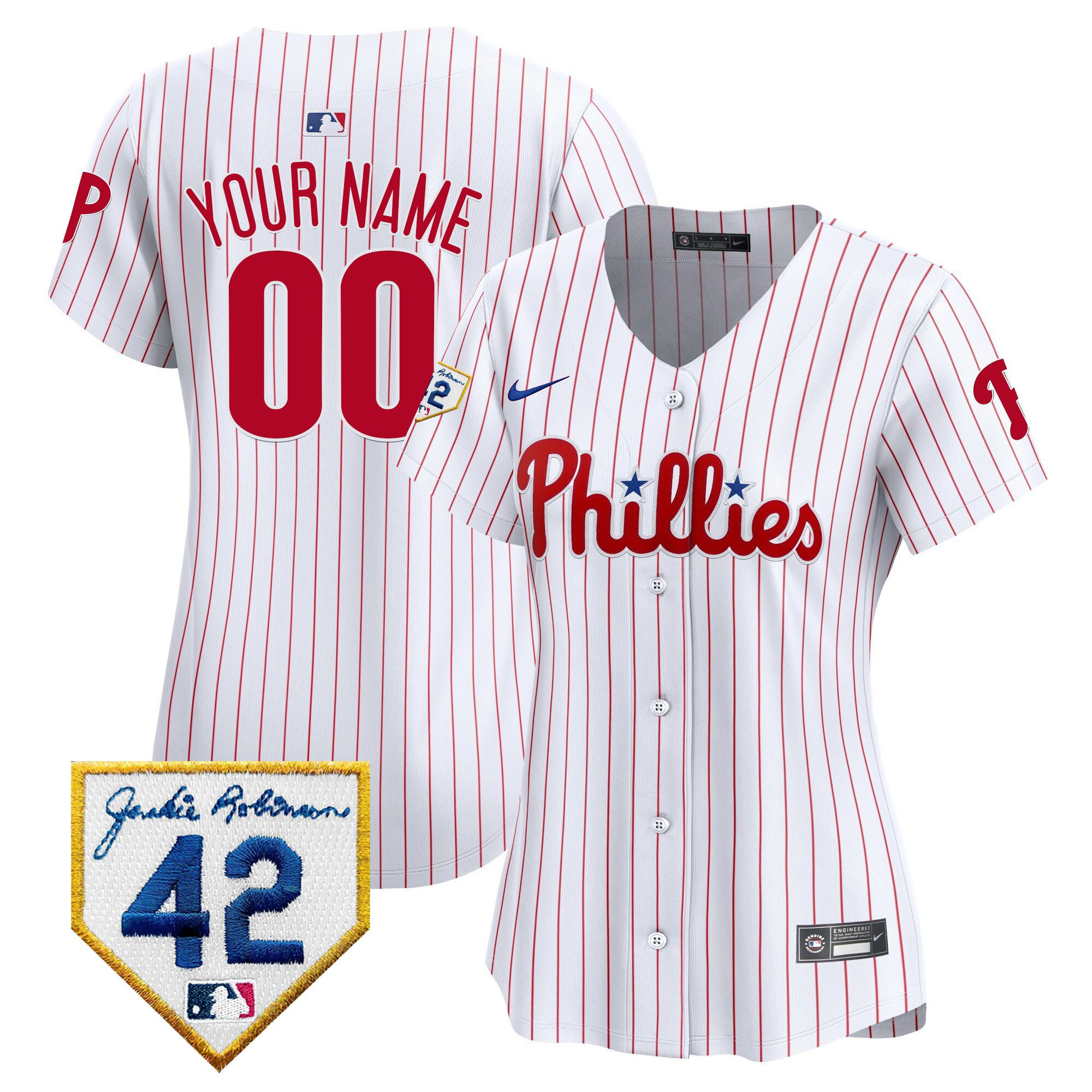Philadelphia Phillies 2024 Jackie Robinson Patch Custom White MLB Jersey Women's