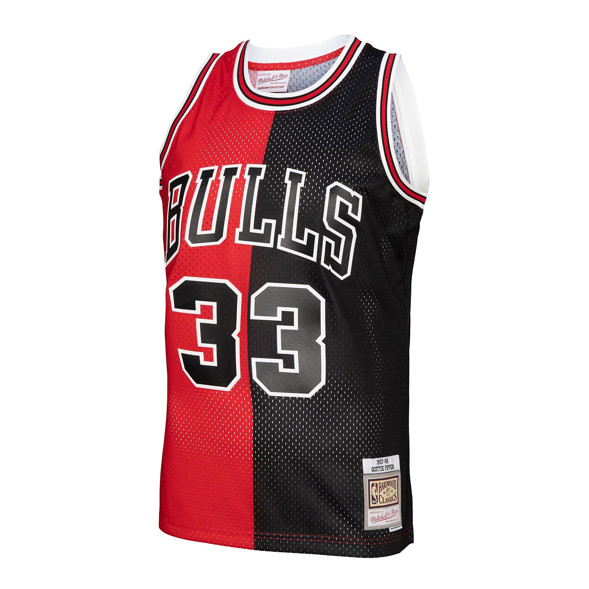 Mitchell Ness Scottie Pippen Red/Black Chicago Bulls Hardwood Classics 1997/98 Split Swingman NBA Jersey Men's