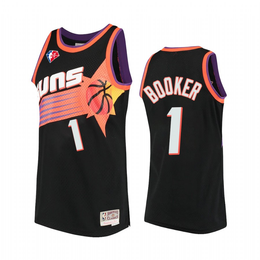 Devin Booker 1 Phoenix Suns 75th Anniversary Logo Black Throwback NBA Jersey Men's