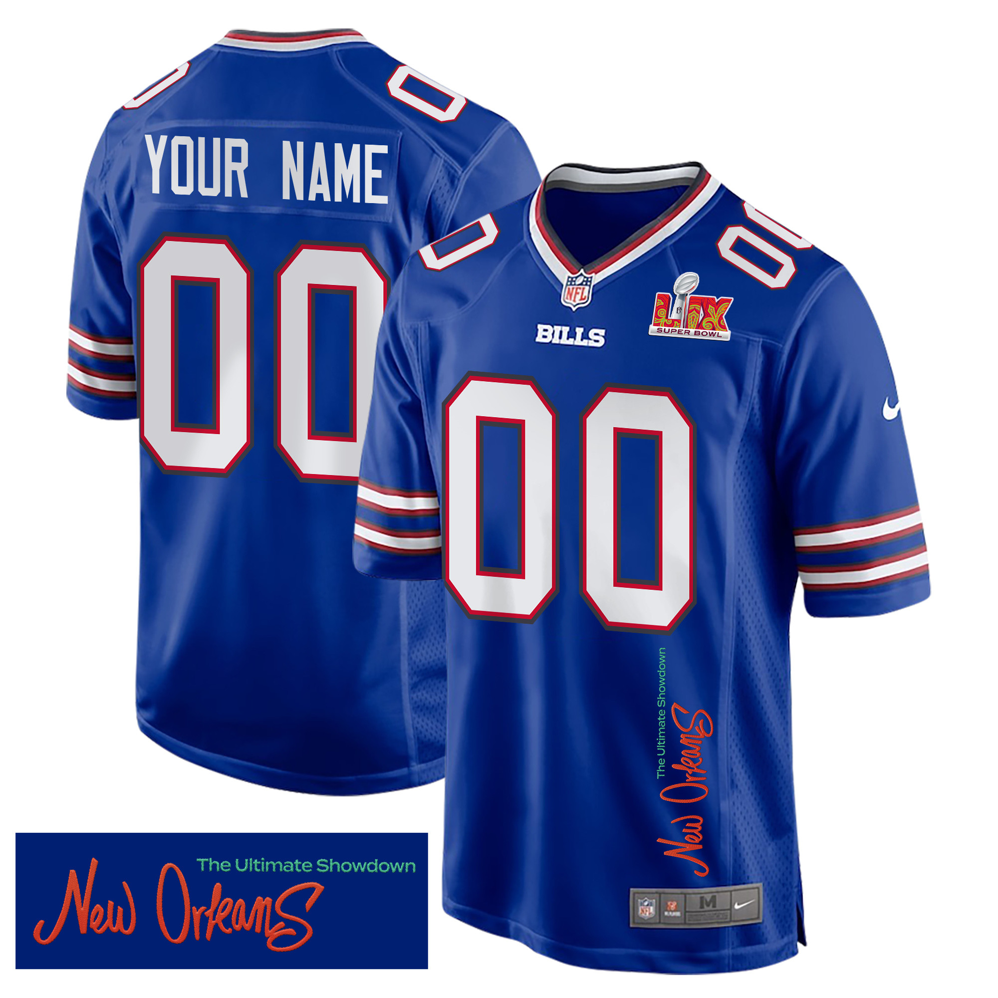 Buffalo Bills Super Bowl LIX New Orleans The Ultimate Showdown' EMBROIDERED Game Custom Royal NFL Jersey Men's