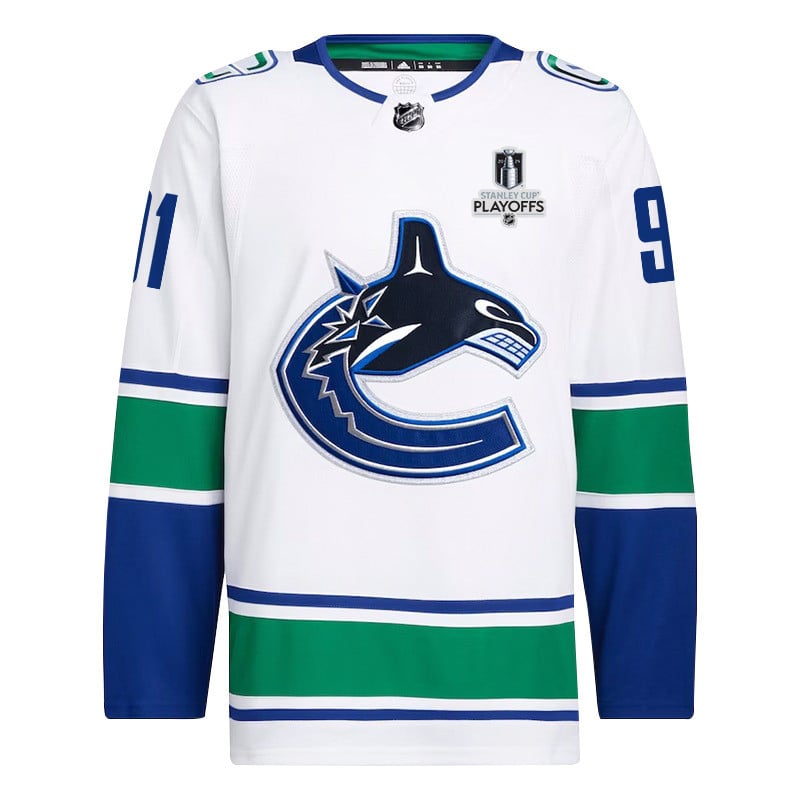 Nikita Zadorov 91 Vancouver Canucks 2024 Playoffs Patch Away White NHL Jersey Men's