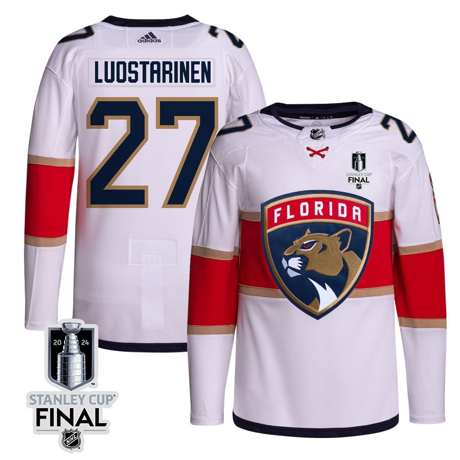 Eetu Luostarinen 27 Florida Panthers 2024 STANLEY CUP Final Away Breakaway White NHL Jersey Men's