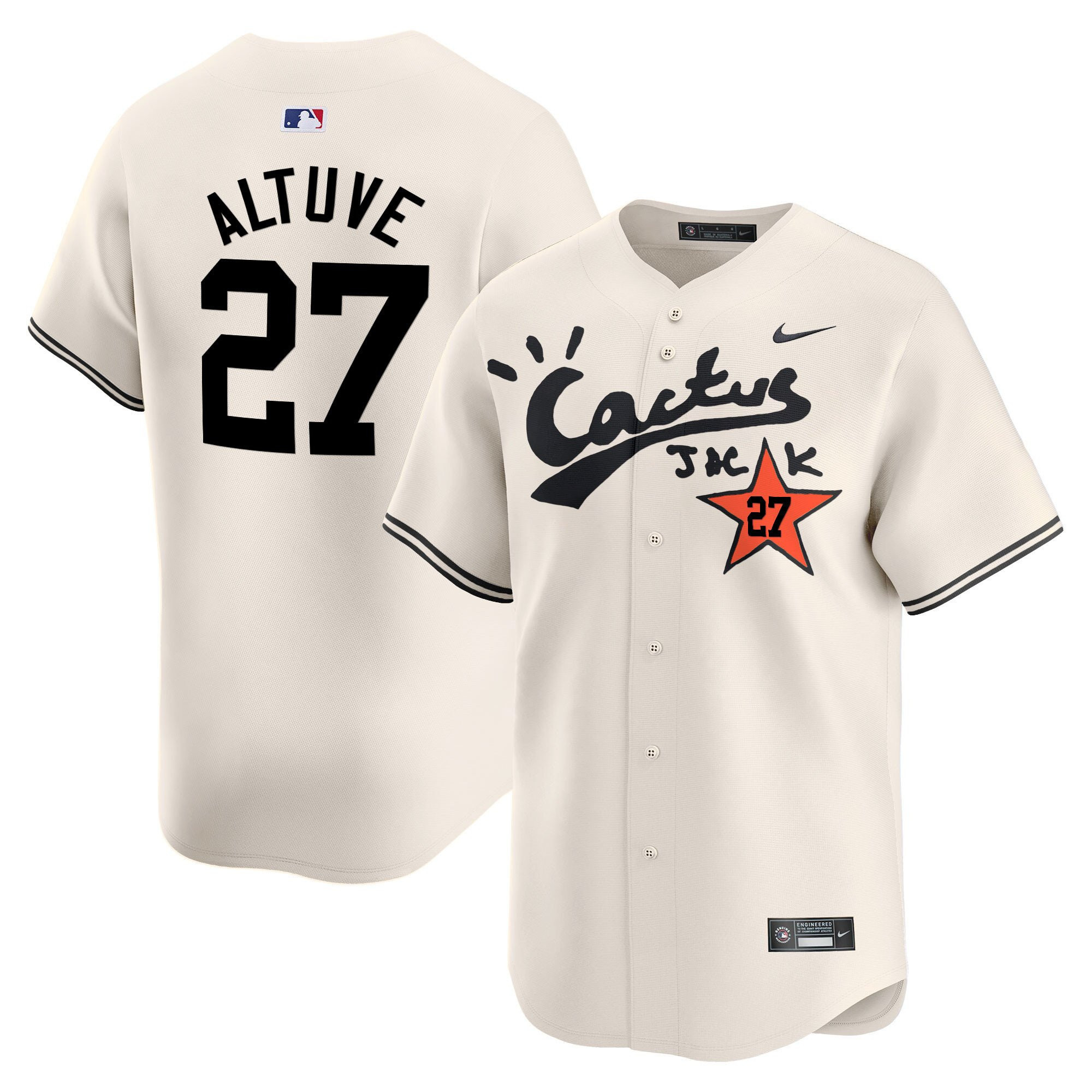 Jose Altuve 27 Houston Astros Cactus Jack Cream V2 Men MLB Jersey Men's