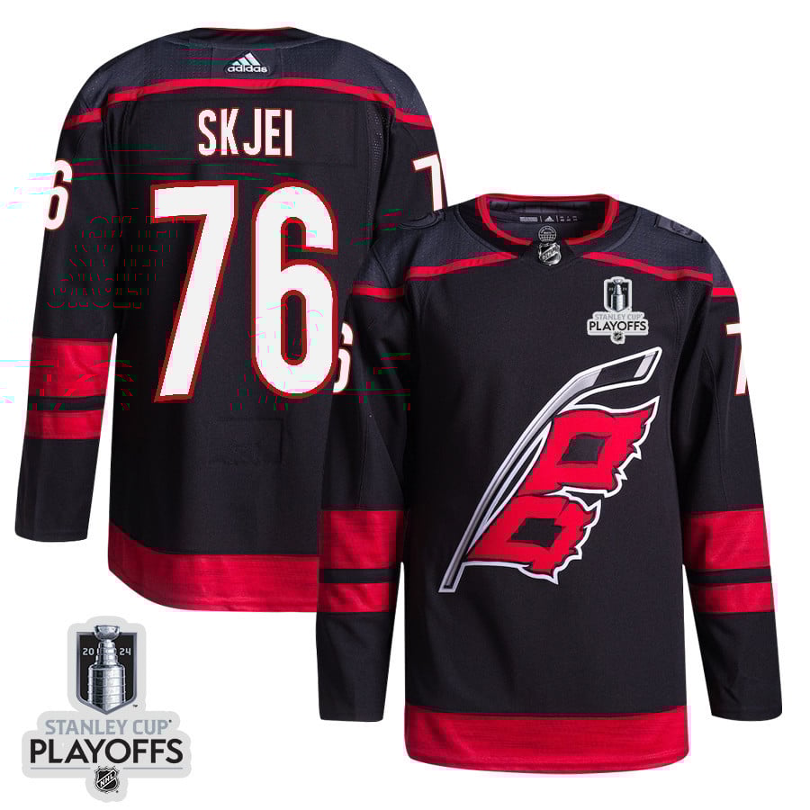 Brady Skjei 76 Carolina Hurricanes 2024 Playoffs Patch Home Black NHL Jersey Men's